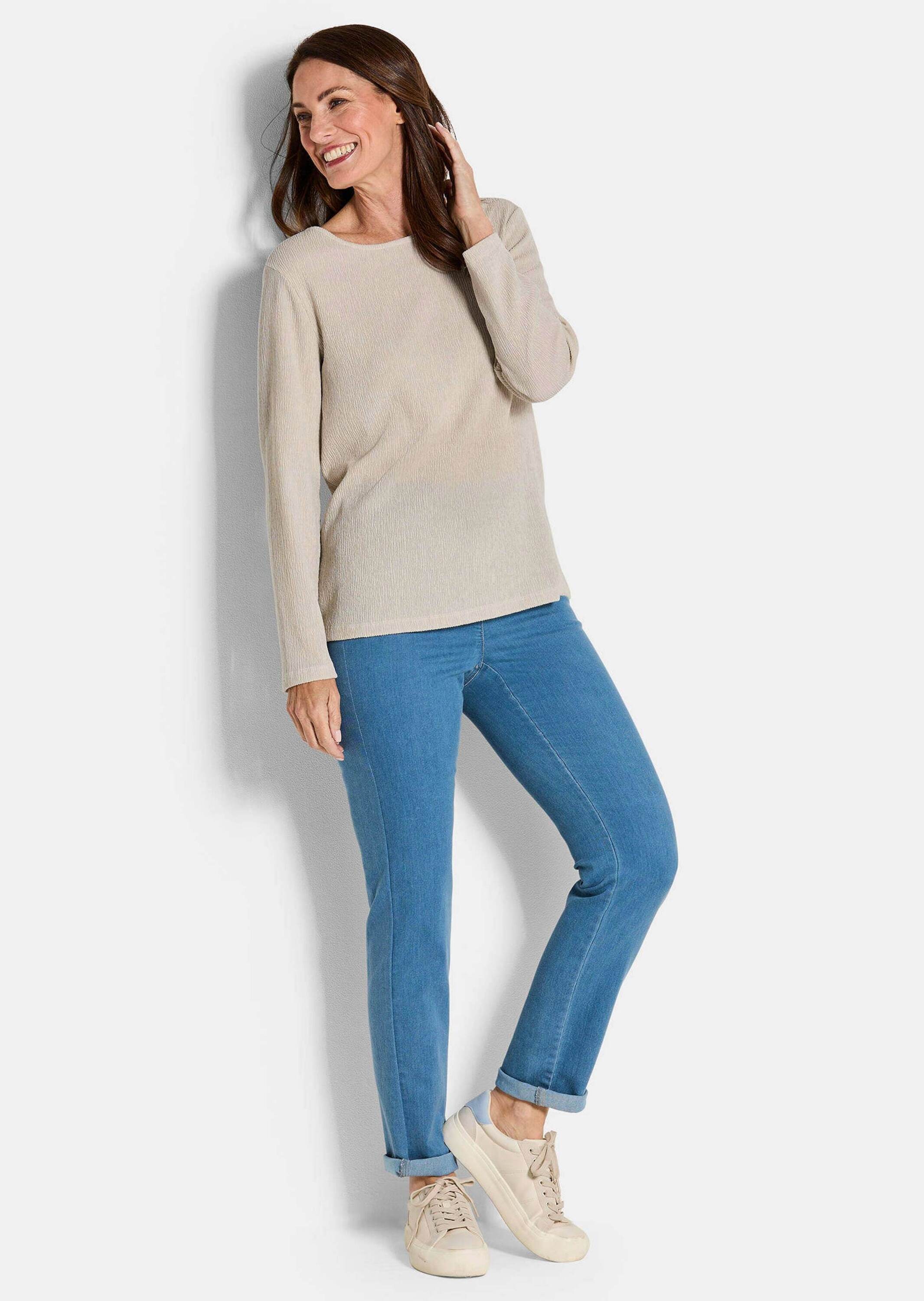 GOLDNER Langarmshirt »Kurzgröße Jersey-Shirt in Krepp-Optik«