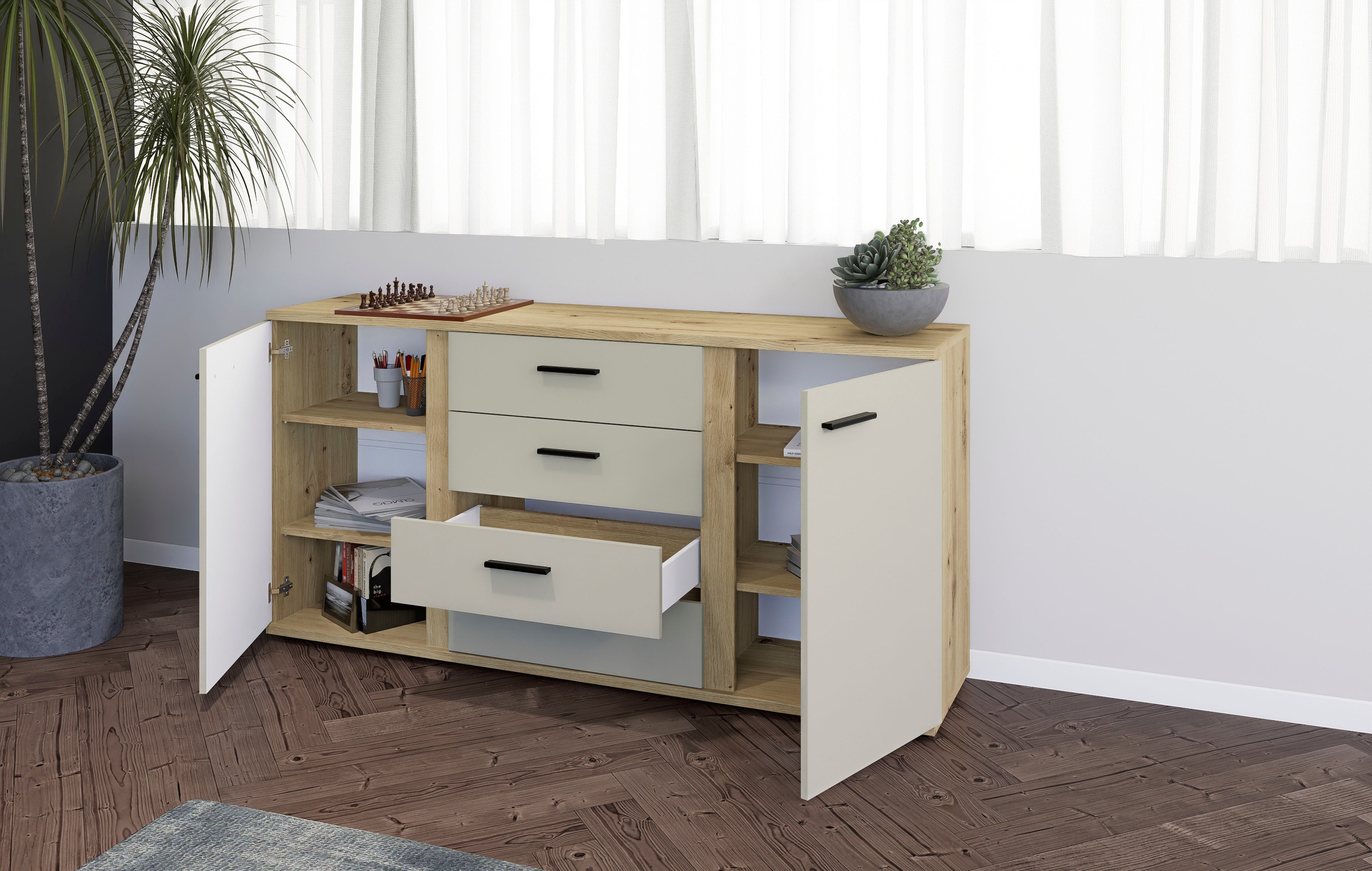 HBZ Sideboard »Kanada, BxHxT 170x84x40 cm«, (1 St.), Breite 170cm, Unterflurauszug, Melaminbeschichtung