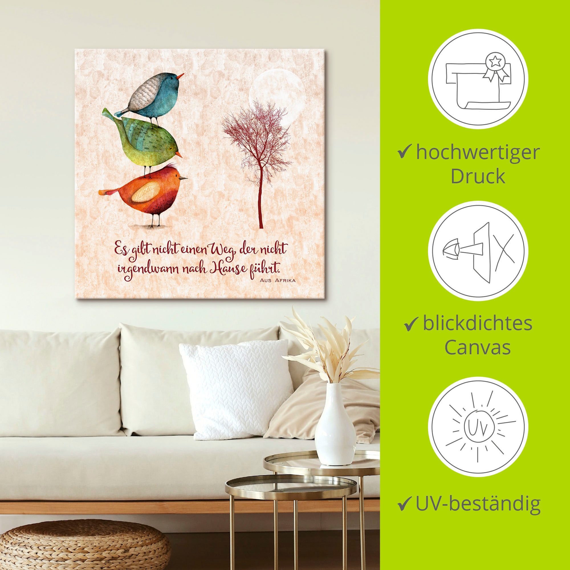 Artland Wandbild »Lebensweisheit Zu Hause«, Tiere, (1 St.), als Leinwandbild, Poster, Wandaufkleber in verschied. Größen