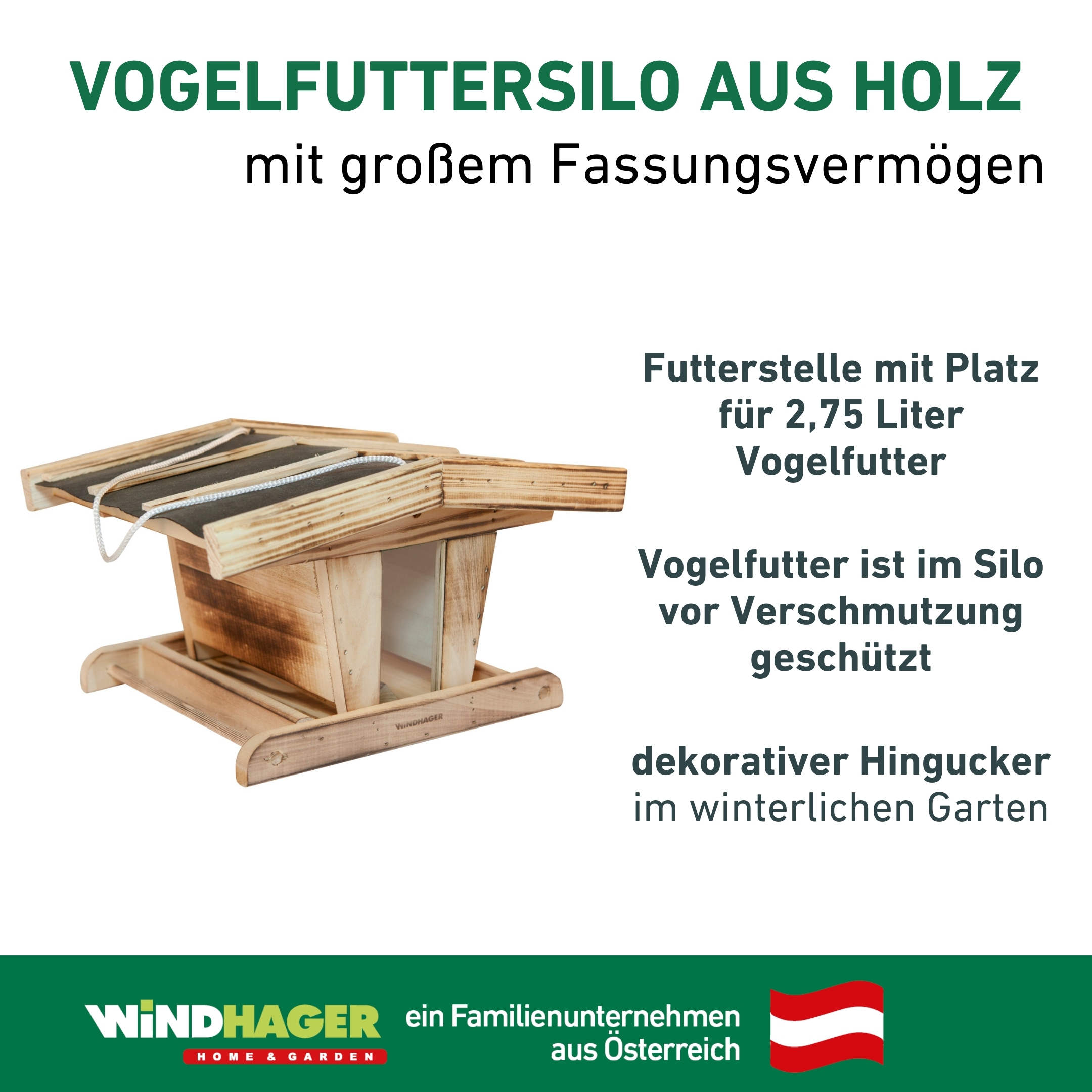 Windhager Vogelhaus »Chalet, Vogelfuttersilo aus robustem Massivholz« Futterstation inkl. Aufhängung, Füllvolumen ca. 2,75 Liter