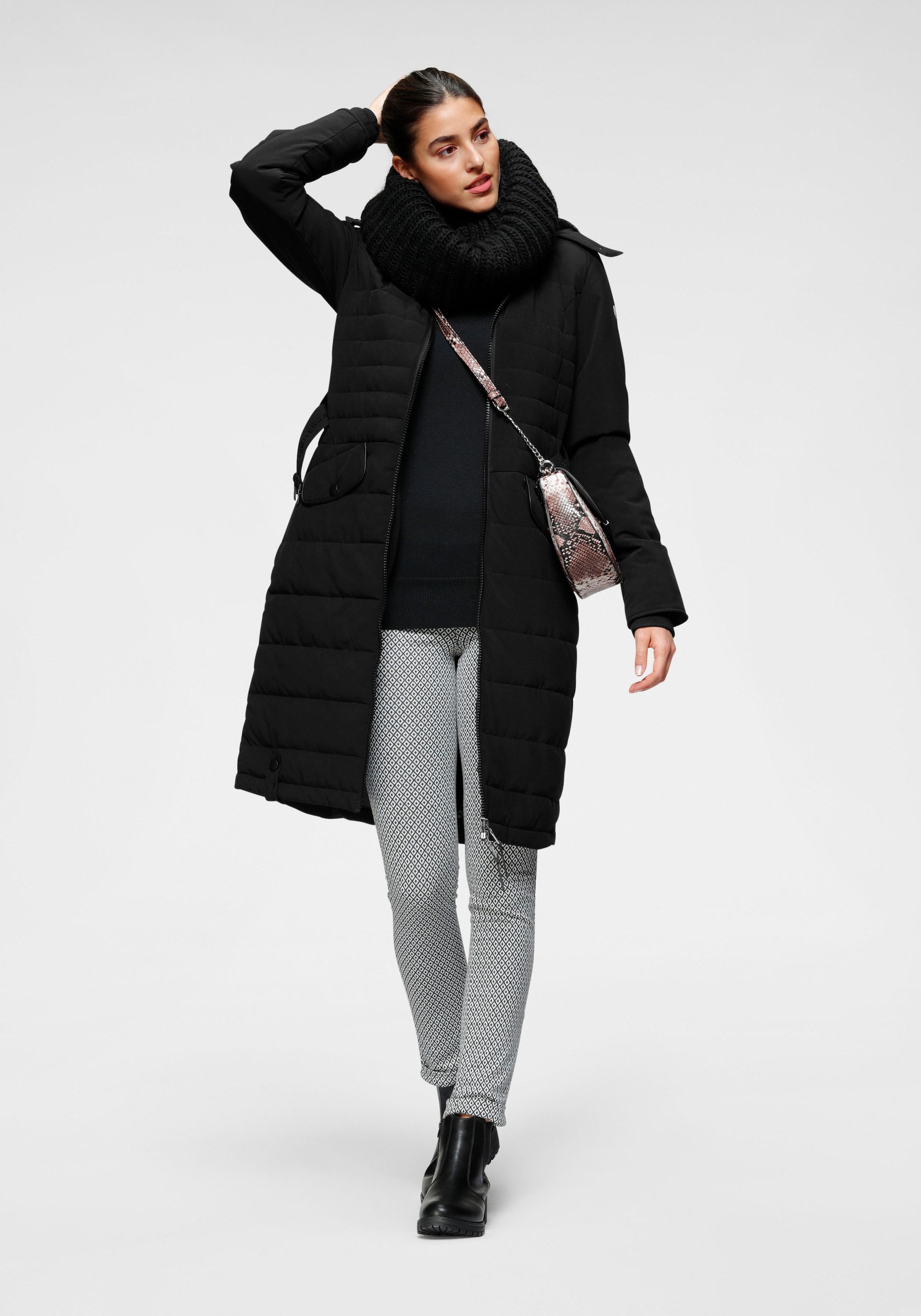 Kuschel-Kapuze Gürtel für & abnehmbarer long«, Markenprägung ALPENBLITZ Mantel kaufen »Oslo mit Steppmantel auf | dem BAUR