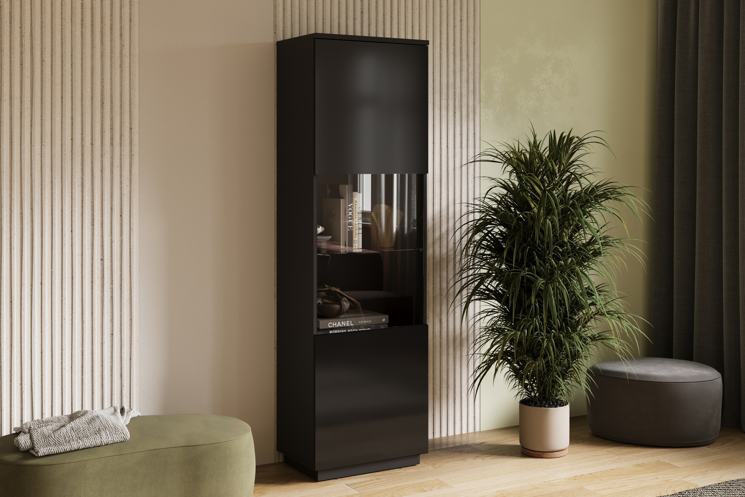 Home affaire Vitrine »Tuluza,Höhe 200 cm,moderne Glasvitrine mit verstellbaren Einlegeböden« Standvitrine 1Trg, viel Stauraum ohne Beleuchtung, Hochglanzfront
