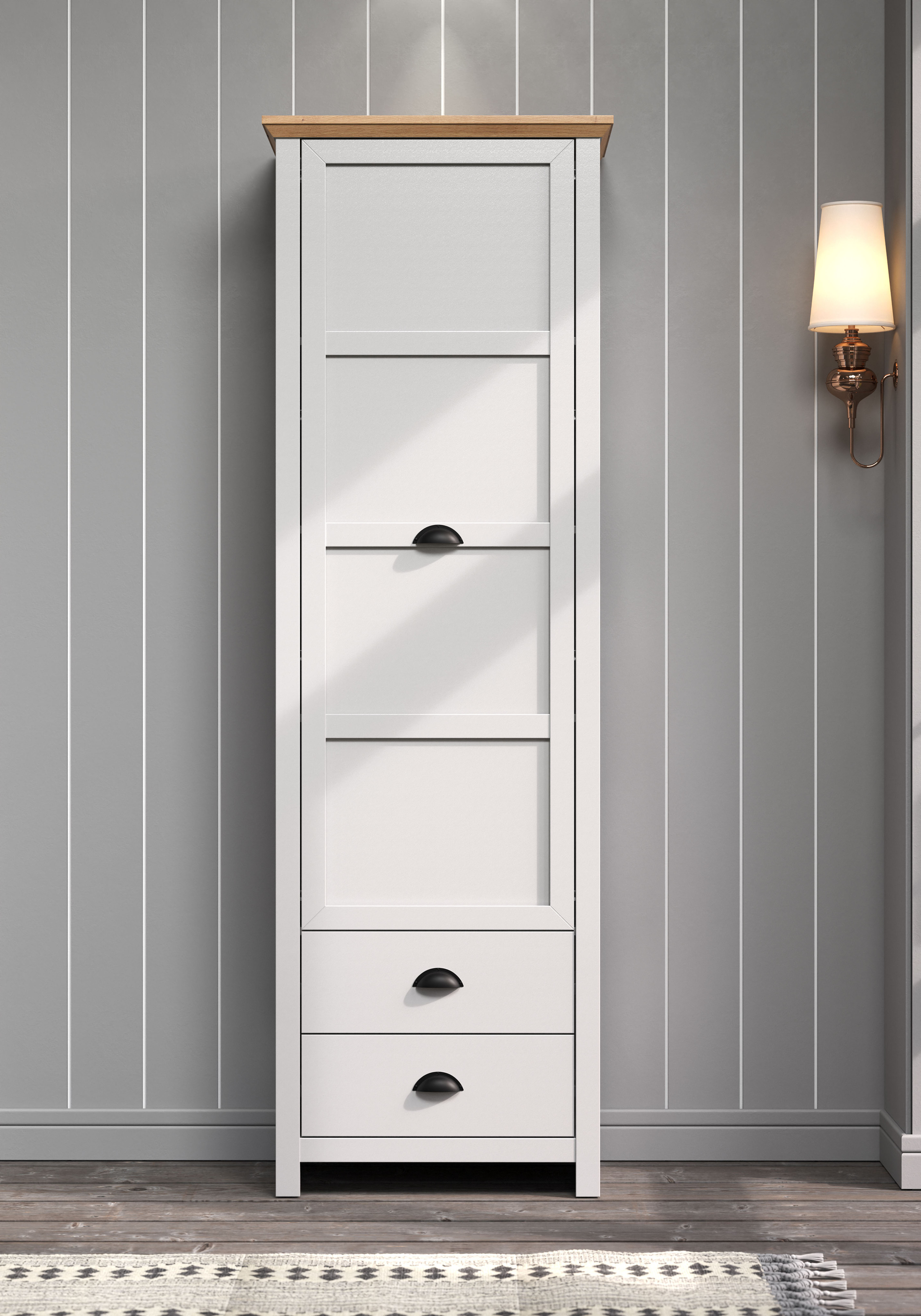 Home affaire Garderobenschrank "Herzwill" Kleiderschrank, grau, Eiche, Kleiderstange, B/H/T ca.: 65/201/41 cm
