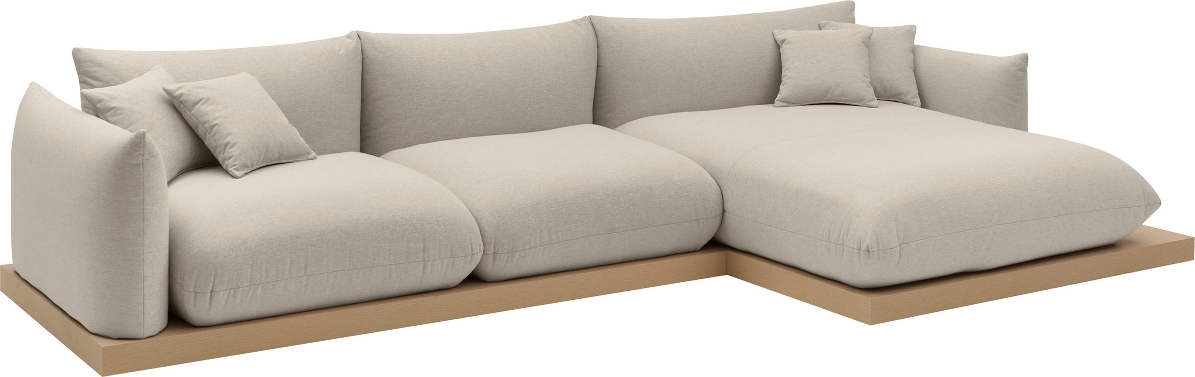OTTO home Ecksofa »Kalix, Polsterecke mit kräftigem Holz-Plateau, moderne Couch in L-Form«, wahlweise Recamiere links o. rechts, Strukturstoff, hoher Sitzkomfort