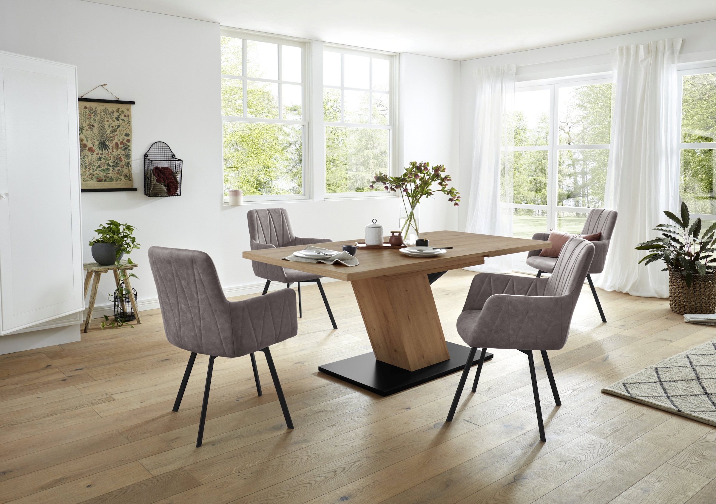 HELA Essgruppe »GESA«, (5 tlg., 1 Tisch / 4 Stühle), Tischplatte  ausziehbar, Stuhl 360 Grad drehbar | BAUR