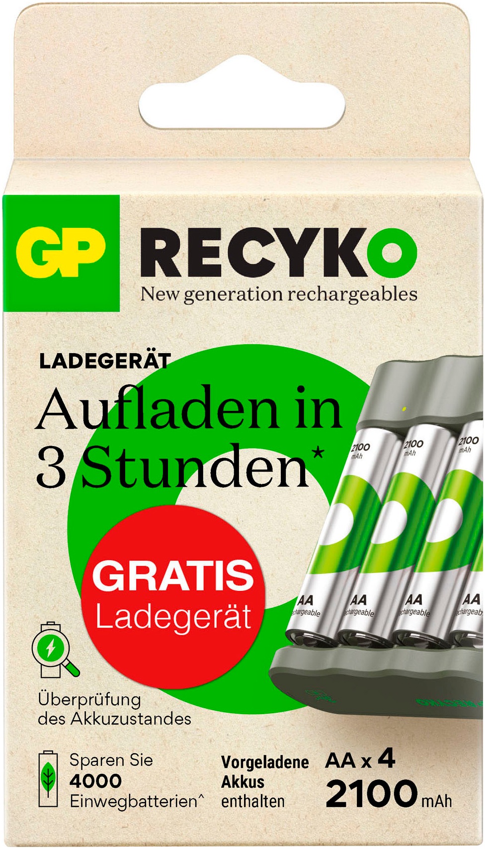 GP Batteries Batterie-Ladegerät »Free Charger B441U + 4x 2100mAh AA«
