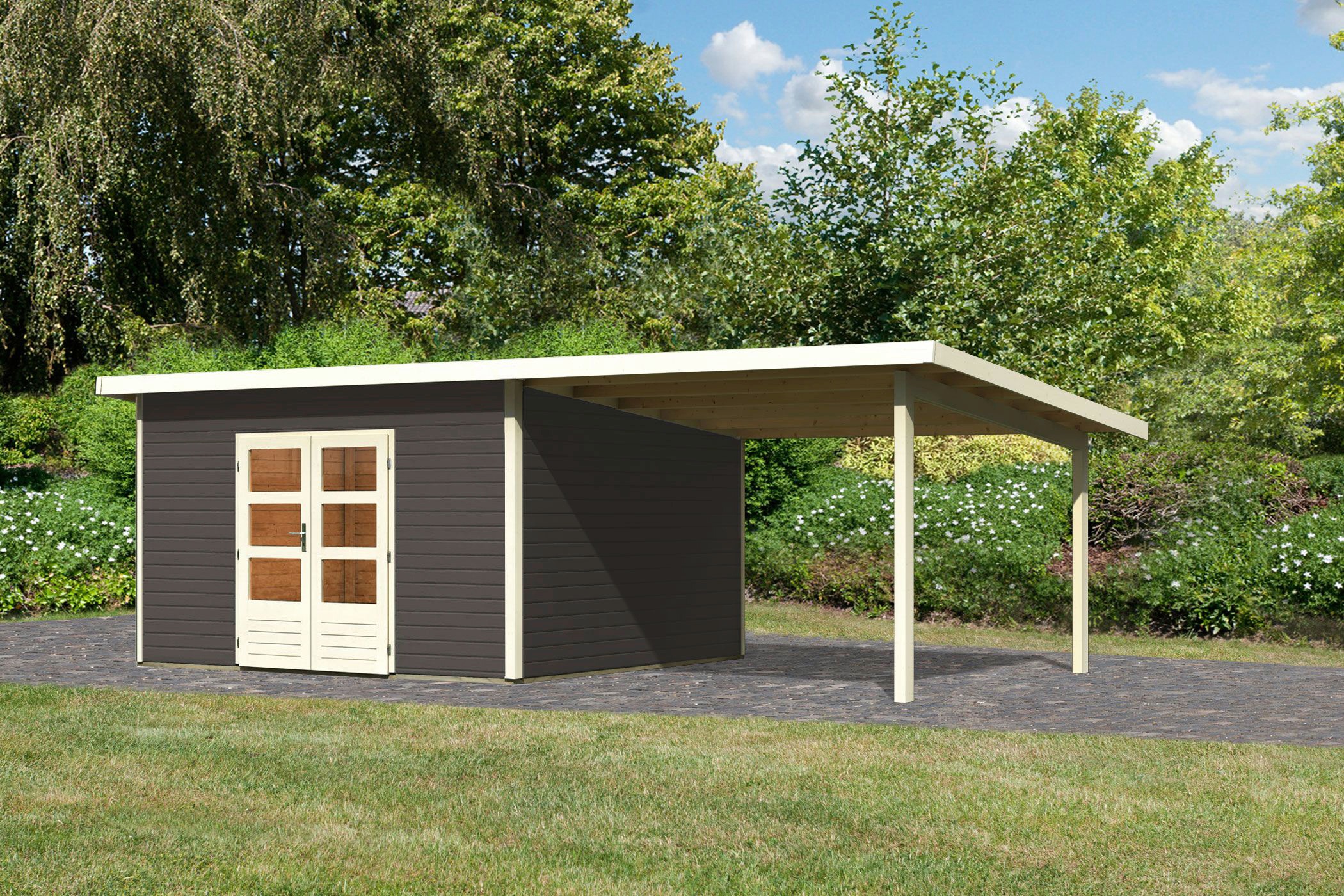 Karibu Gartenhaus »Perlsee 5«, (Set), mit Anbaudach