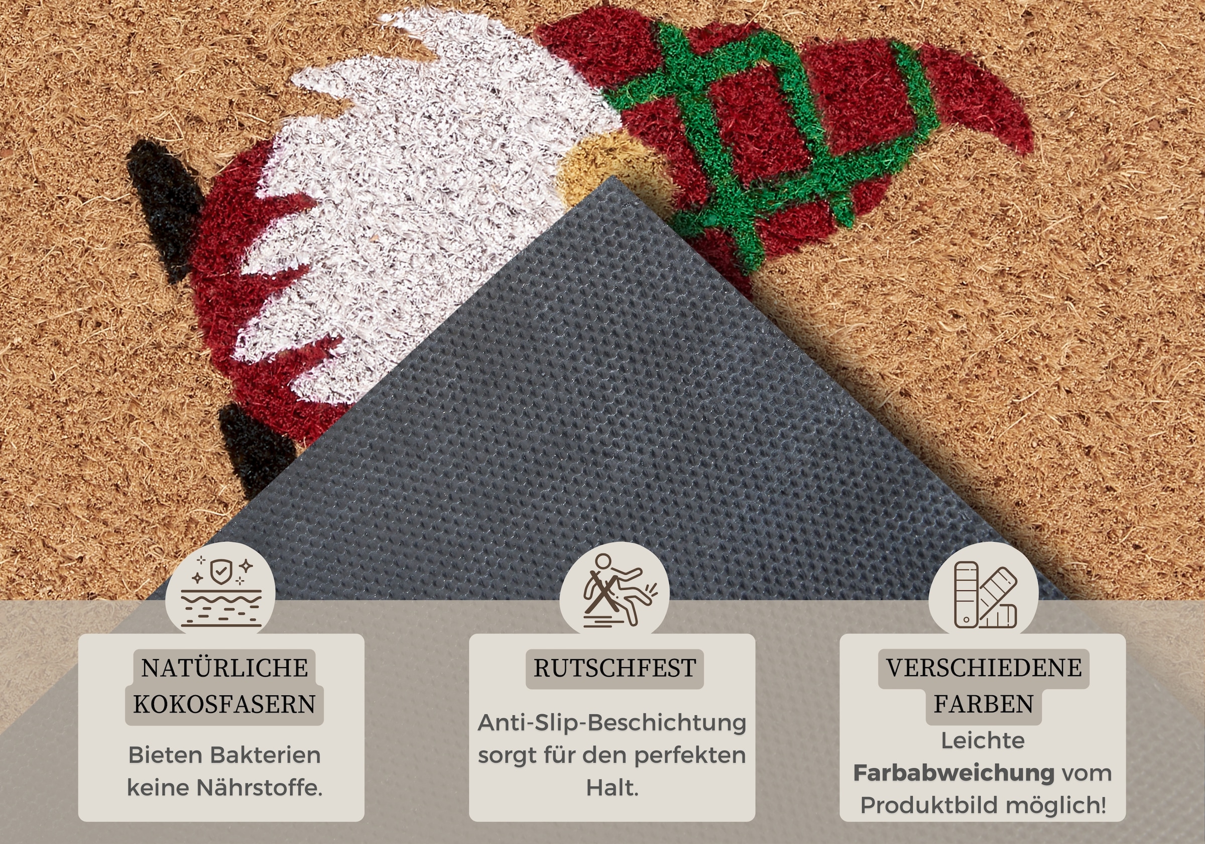HANSE Home Fußmatte »Kokos Welcome Gnome, Türmatte«, rechteckig, 15 mm Höhe, Weihnachten, Schmutzfangmatte, Outdoor, Rutschfest, Innen, Kokosmatte