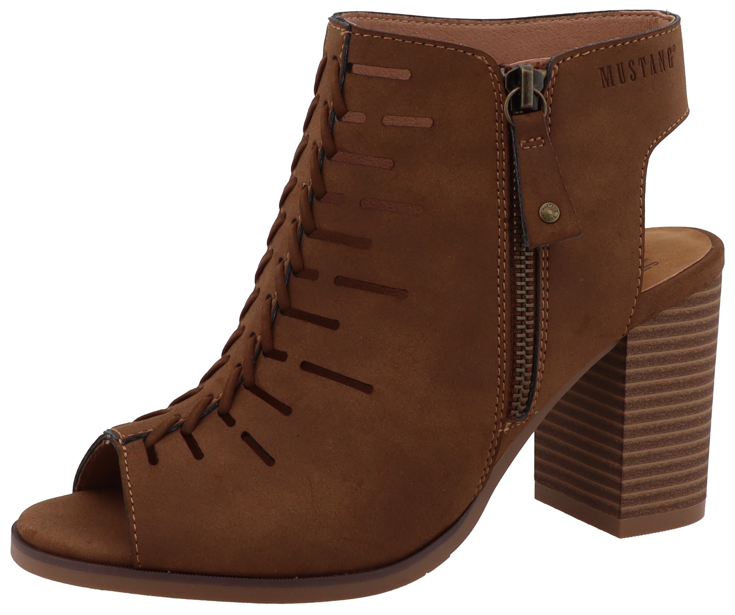 Mustang Shoes Schaftsandalette "Louise" Blockabsatz, Sommerschuh mit modischen Cut-Outs