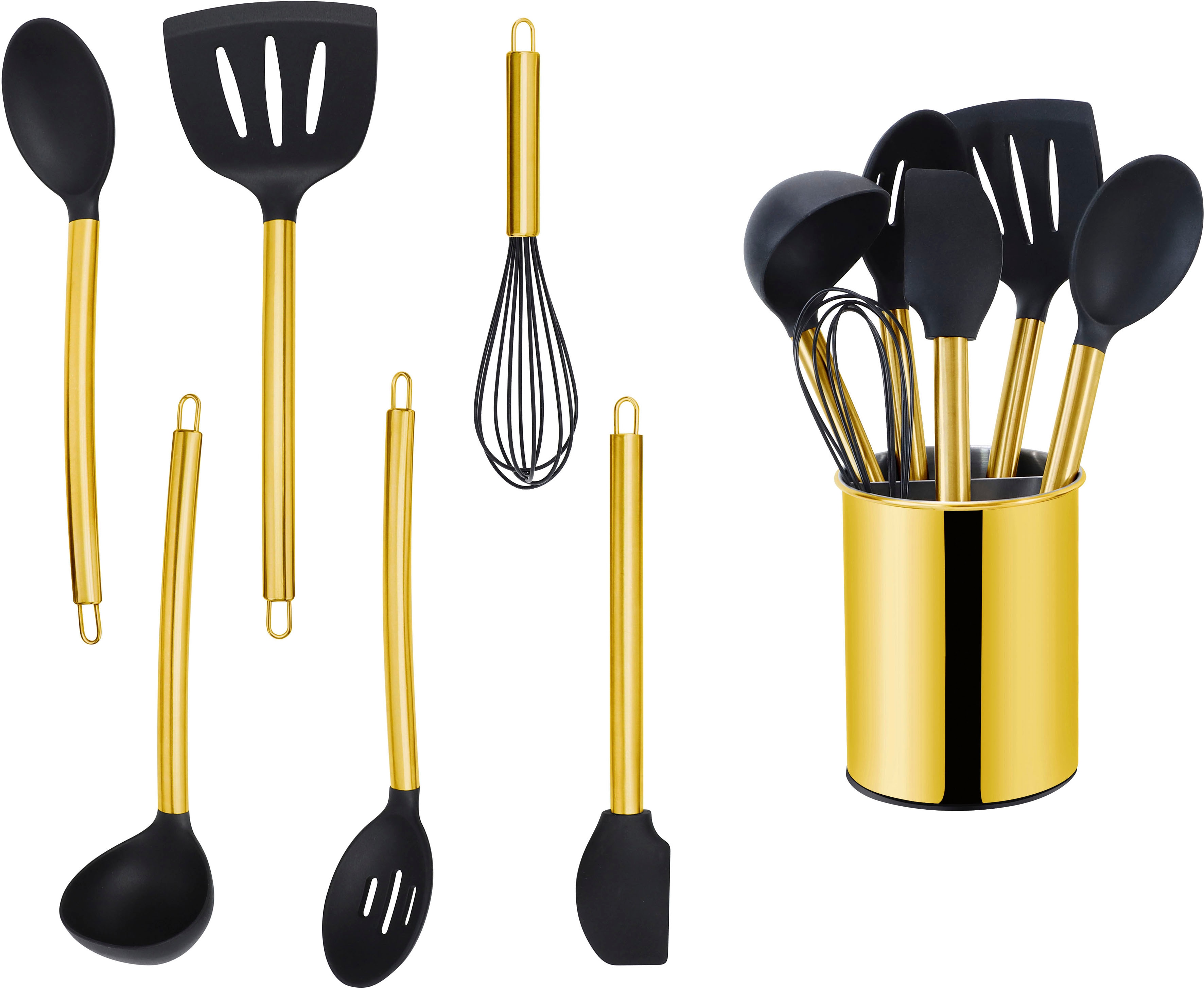 ECHTWERK Küchenorganizer-Set Kochbesteck mit Edelstahlgriff, Antihaft-Silikon, mit Utensilienhalter
