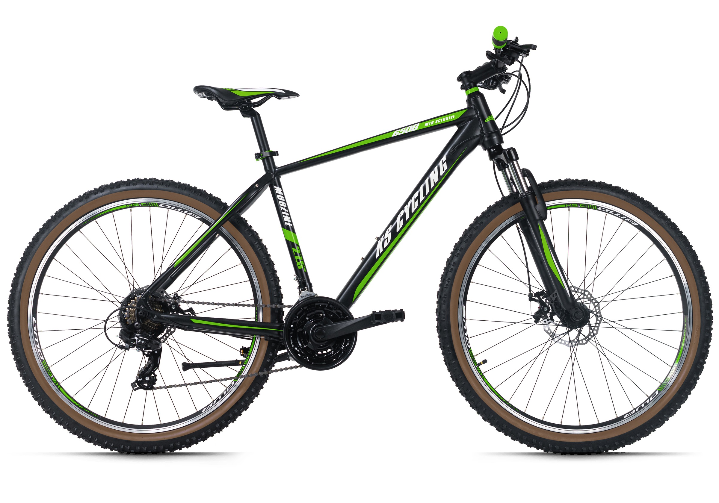 KS CYCLING Mountainbike "Hardtail 27,5'' Morzine schwarz-grün 21 Gänge", 48cm, 27,5 Zoll (69,85cm) hinten: 27,5 Zoll (69,85cm)schwarz, grün, schwarz,