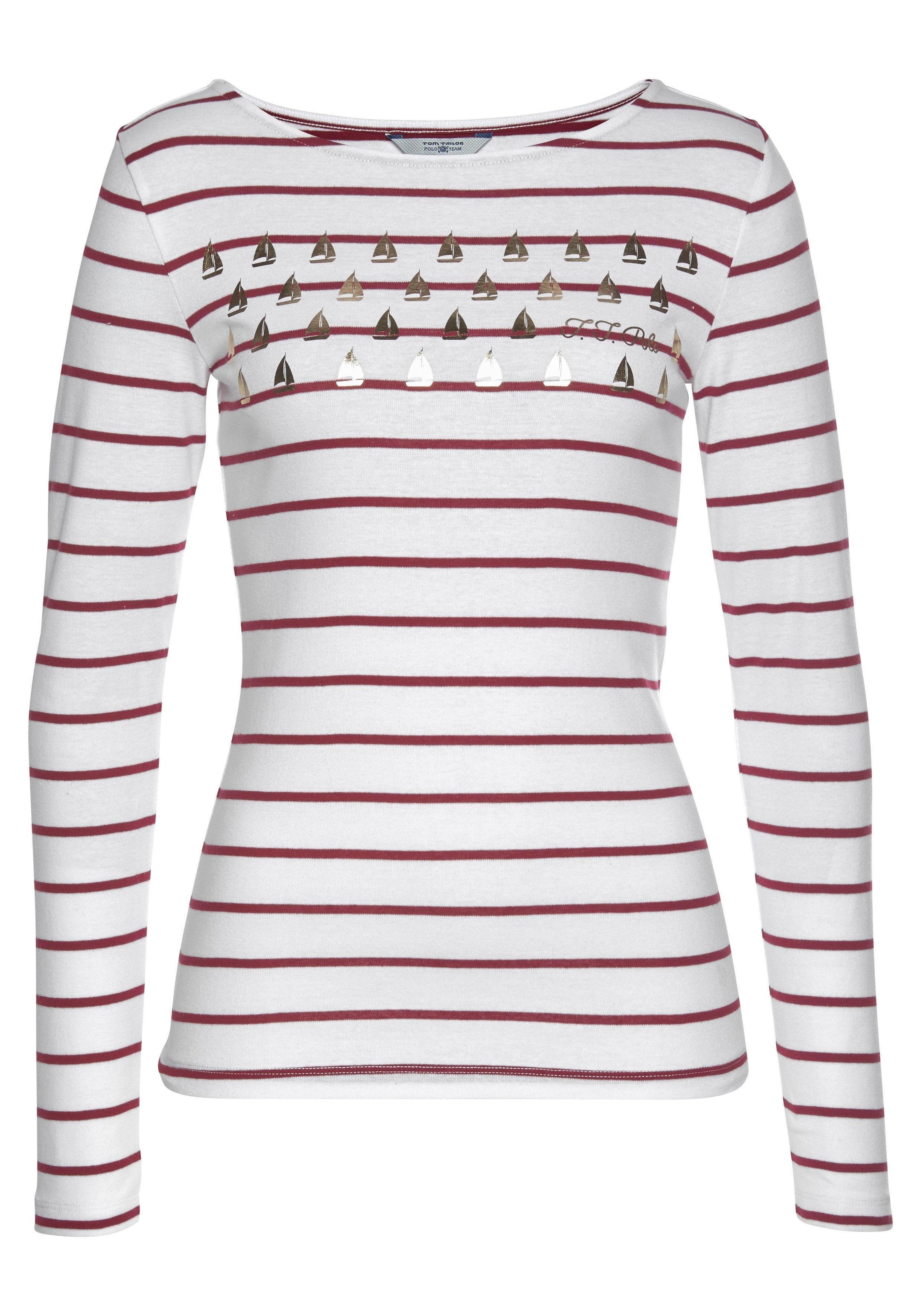 TOM TAILOR Polo Team Langarmshirt, mit glänzendem Druck auf Brusthöhe