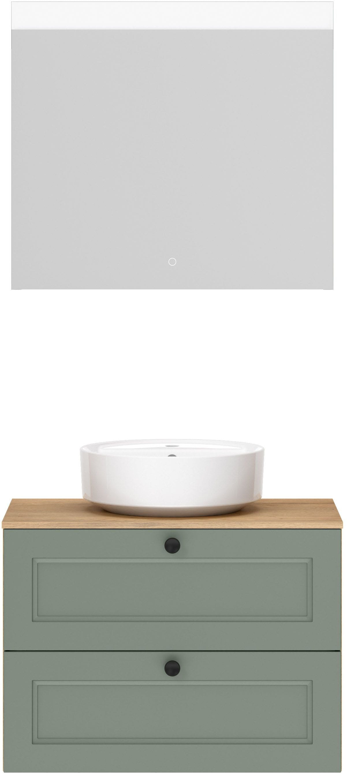 nobilia "Cascada" Set, inkl. Aufsatzwaschbecken und beleuchtetem Spiegel mit Touch-Sensor, 2 Stk. tlg.