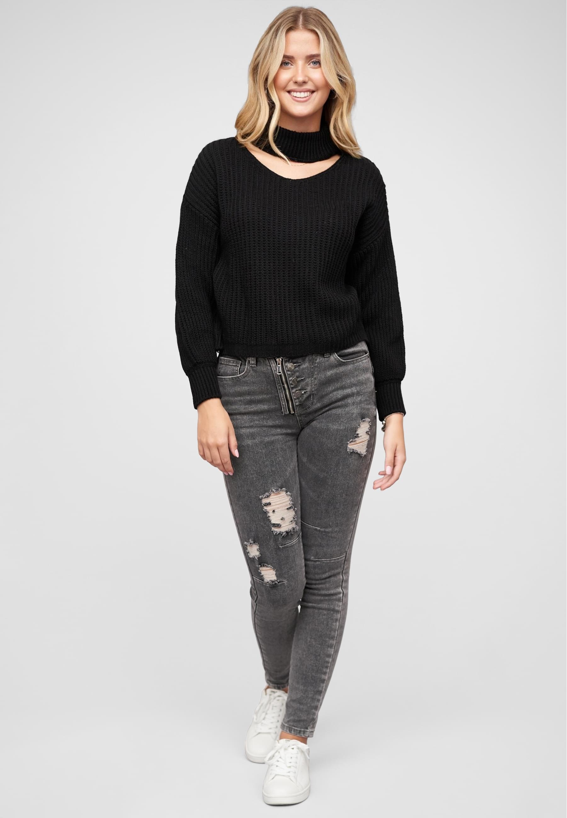CLOUD 5IVE Rundhalspullover »CLOUD 5IVE Pullover mit Stehrollkragen und V-Ausschnitt«, (1 tlg.)