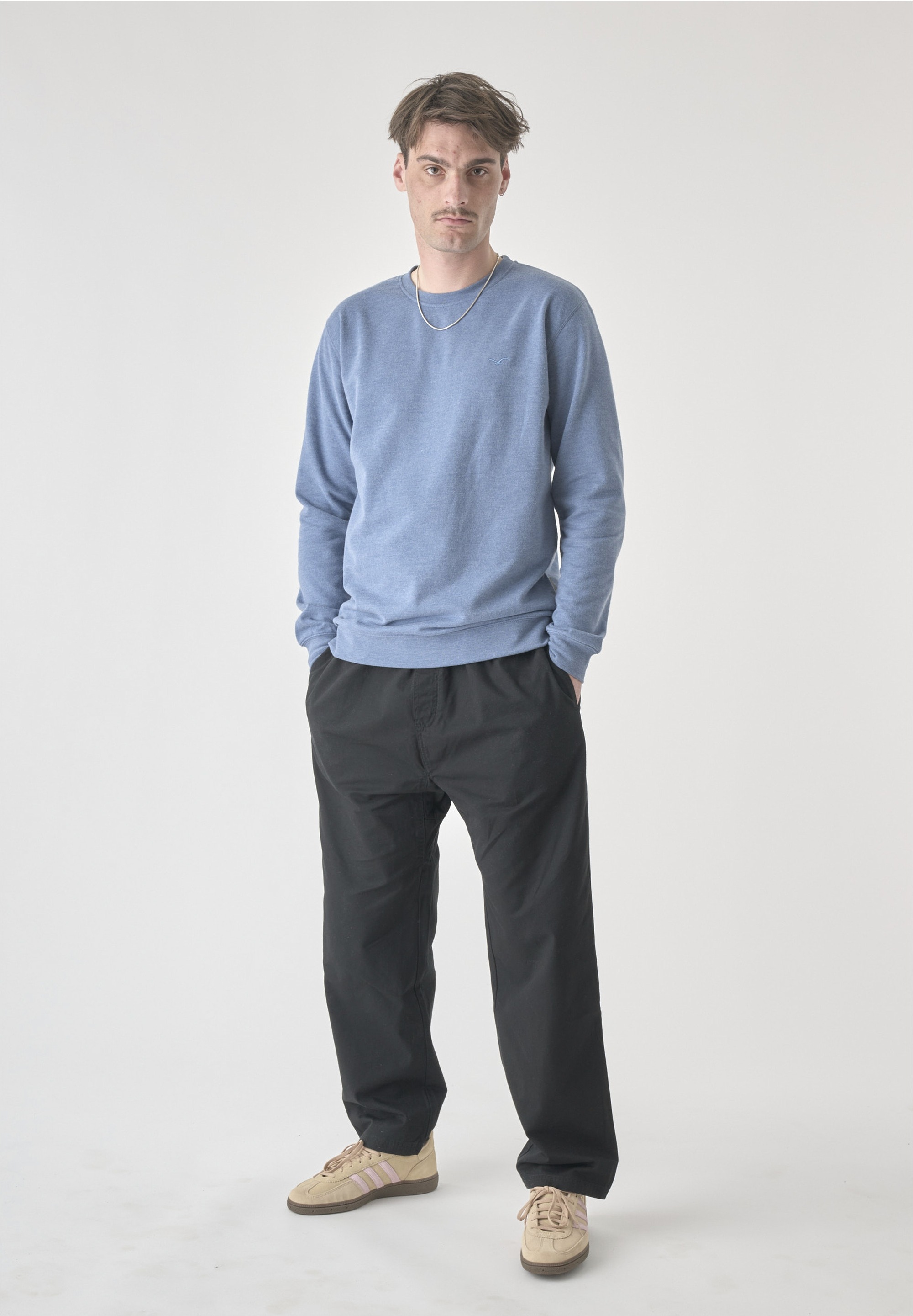 Sweatshirt CLEPTOMANICX "Ligull", Herren, Gr. L, blau (blau, meliert), 100% Baumwolle, meliert, normal, Rundhals, Sweatshirts Sweatshirt, mit kleiner Möwen-Stickerei 2