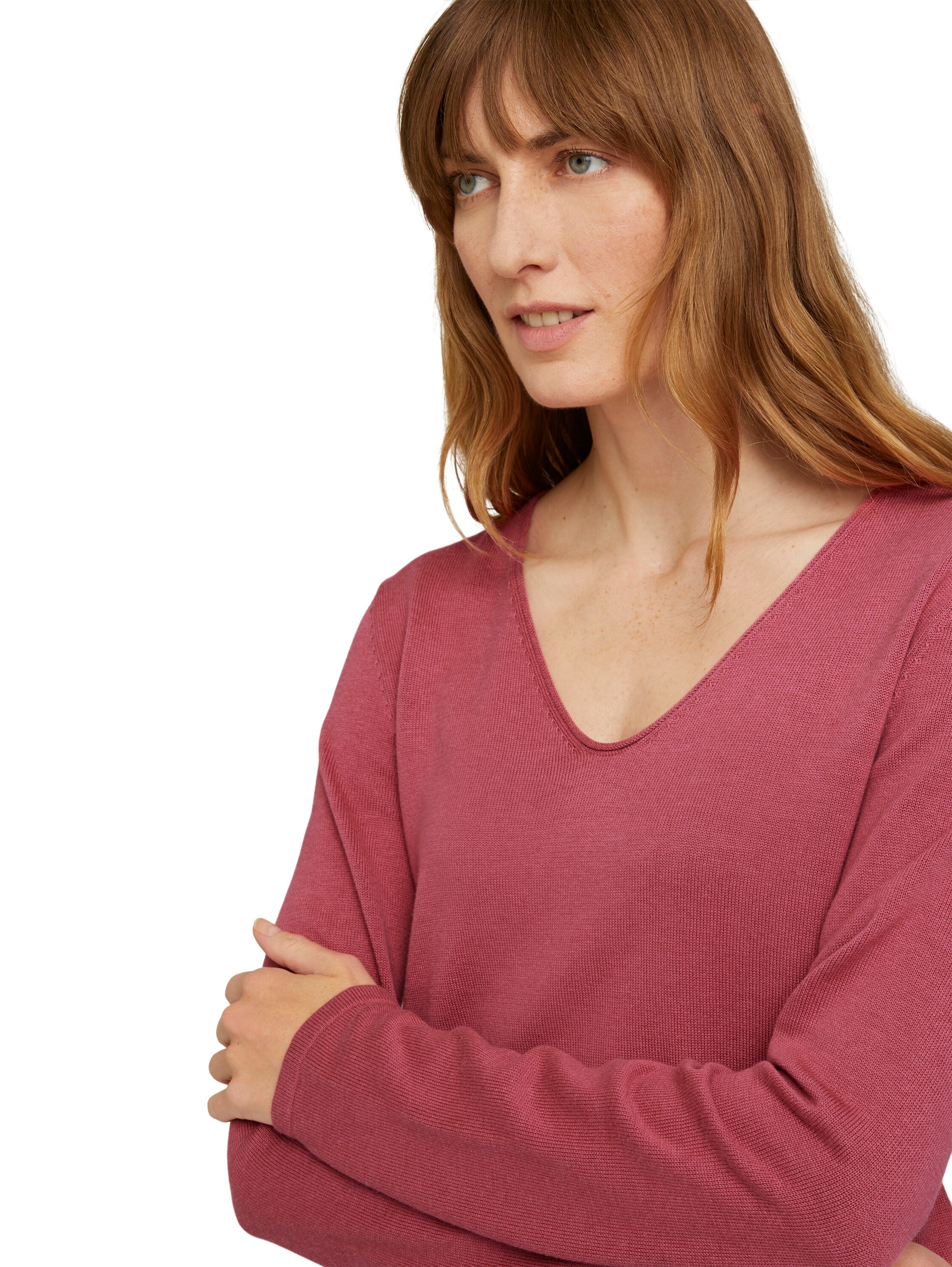 Tom Tailor Pull à Col En V Front Logo Coin Cozy Pink S Femme 3