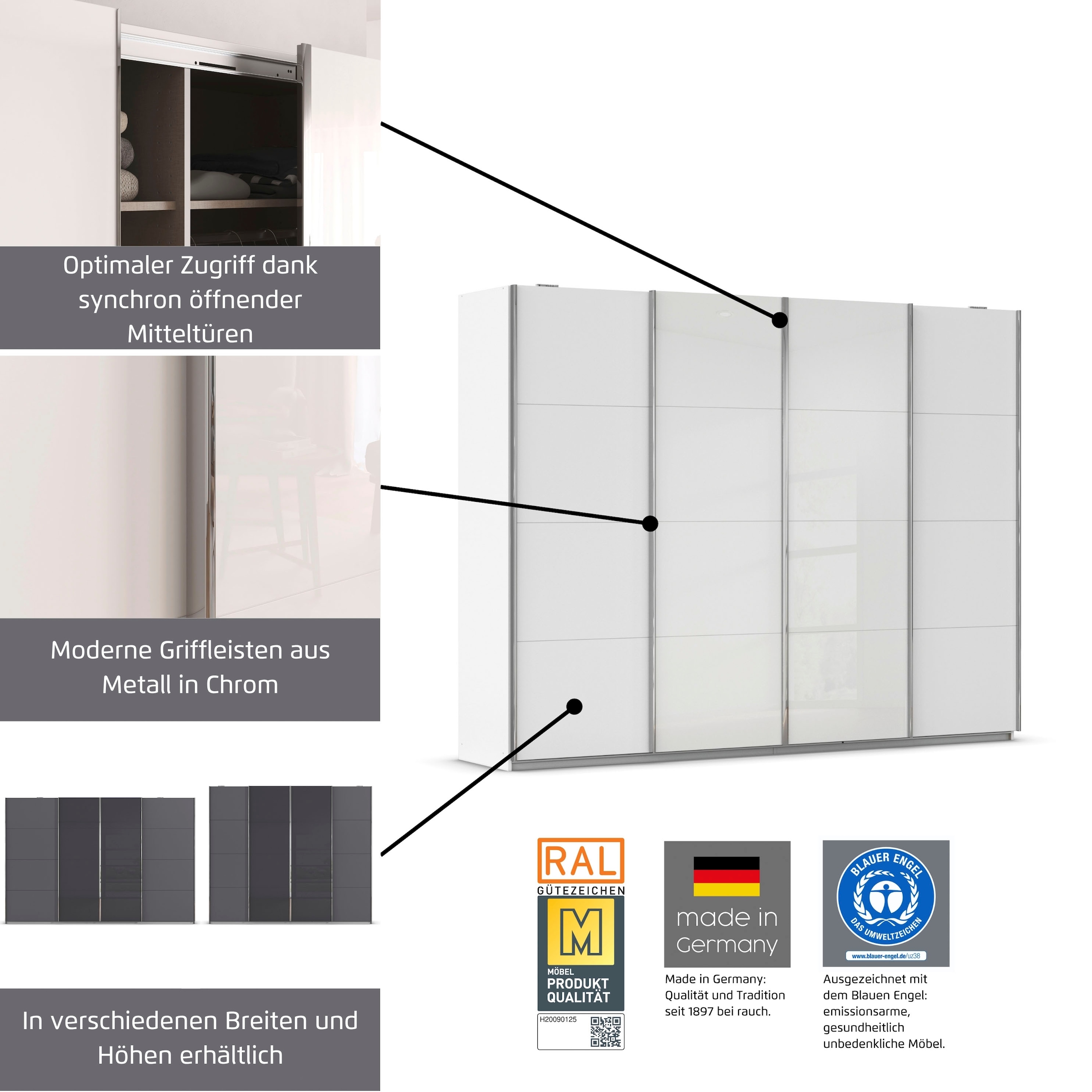 rauch Schwebetürenschrank »Kleiderschrank Schrank Garderobe Wäscheschrank Ankleide SYNCRONO« Breiten 271/316/361 cm Höhen 211/230 cm,  mit Synchronöffnung