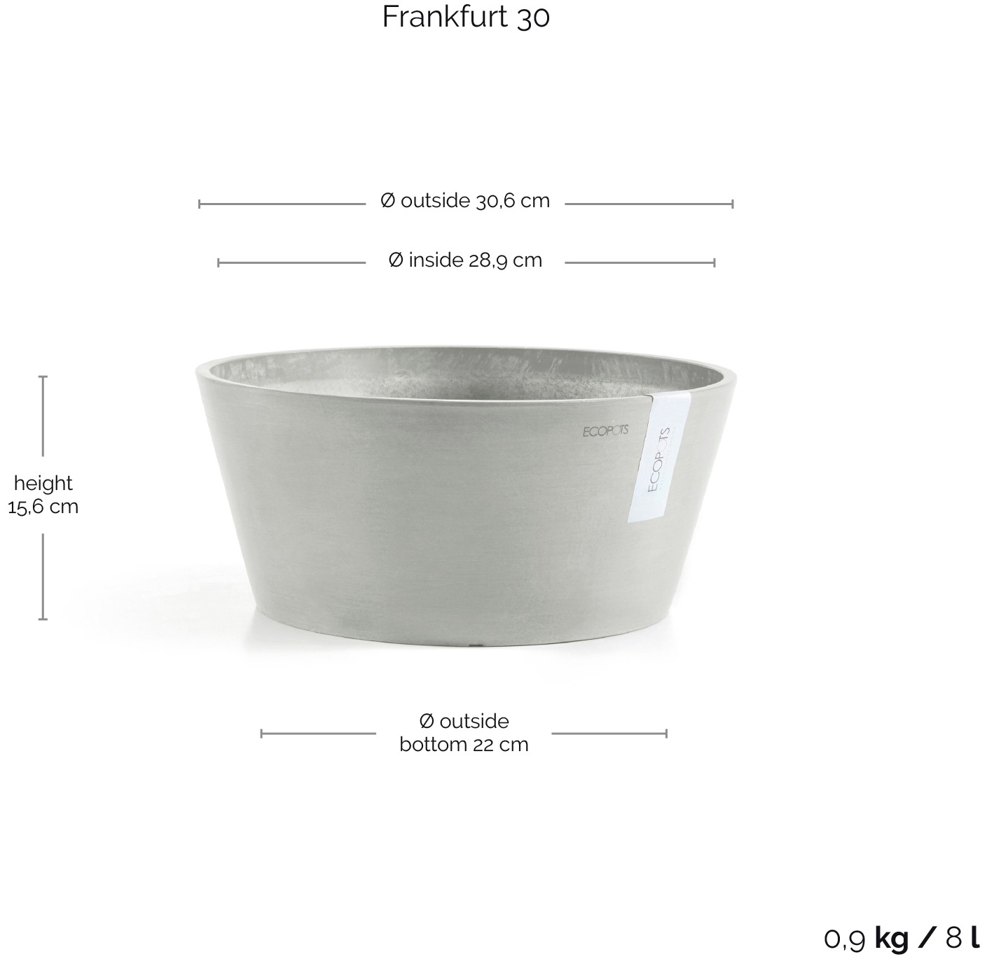 ECOPOTS Blumentopf »Frankfurt 30 Weißgrau«, für innen und außen: frostsicher, bruchsicher und lichtbeständig