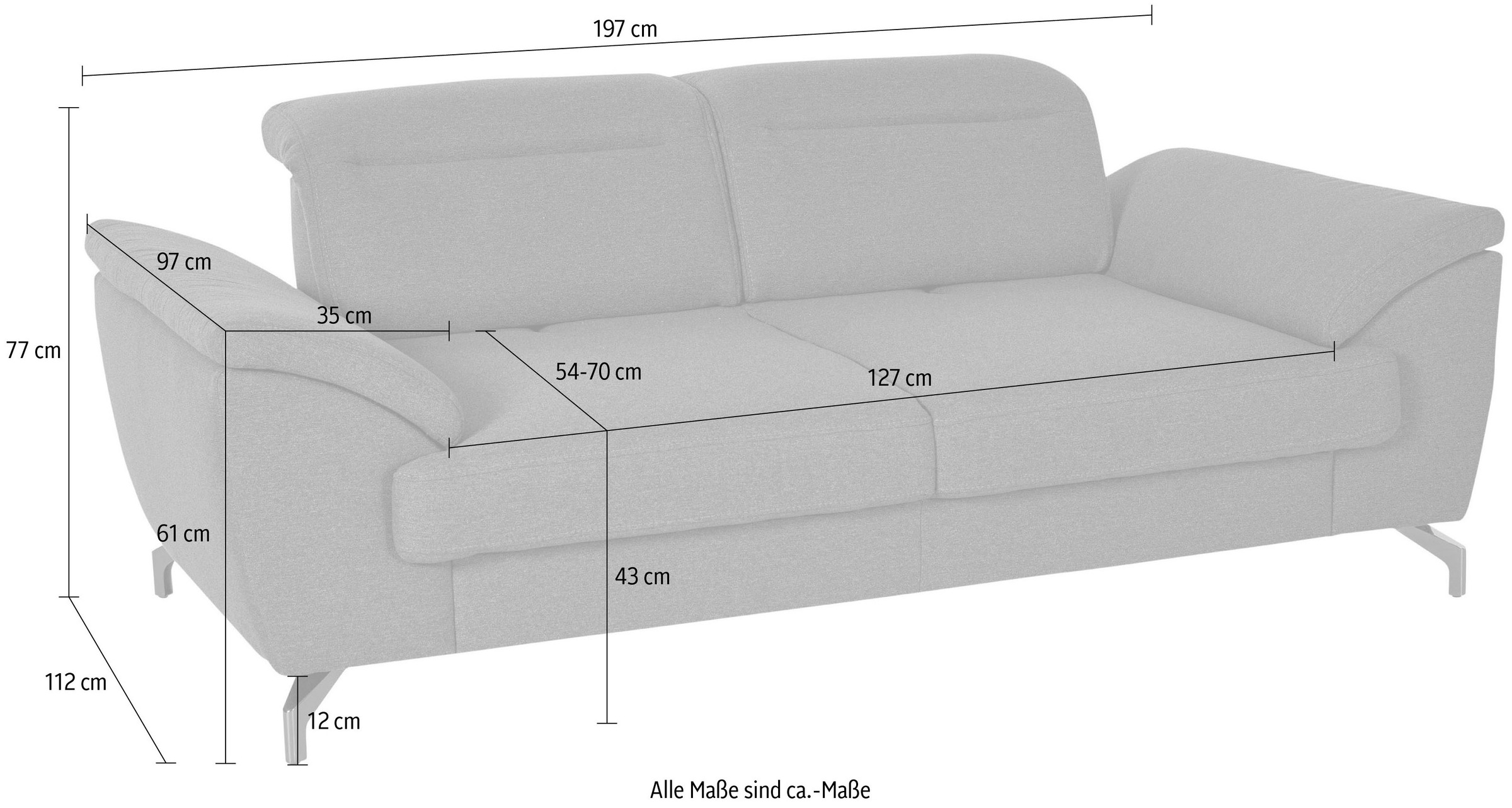 sit&more 2-Sitzer »Percy«, 12 cm Fußhöhe, Sitztiefenverstellung, wahlweise Kopfteilverstellung