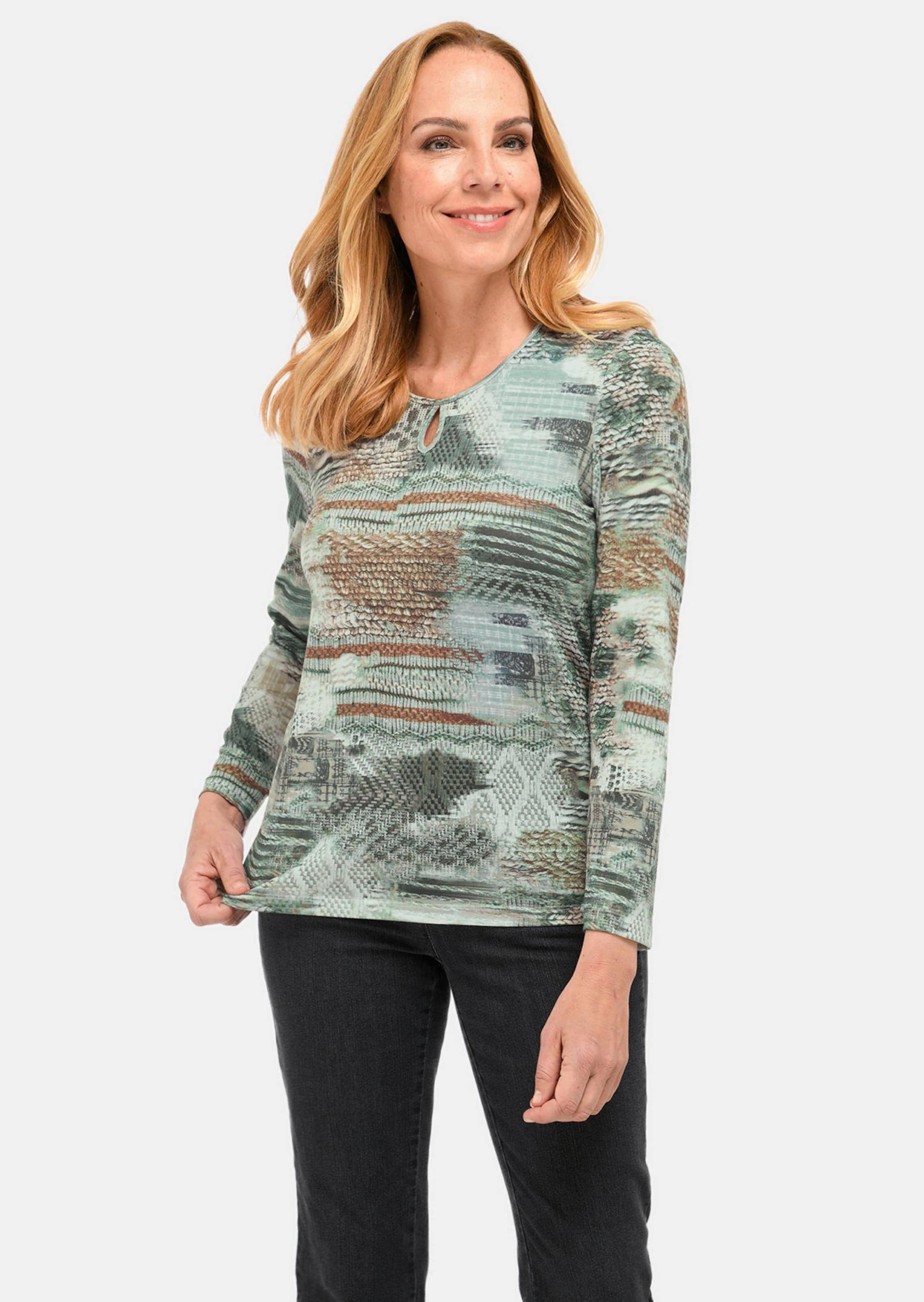 Thumbnail - GOLDNER Print-Shirt "Leichtes Druckshirt mit Allover-Design" Druckmix verschiedener Strickstrukturen