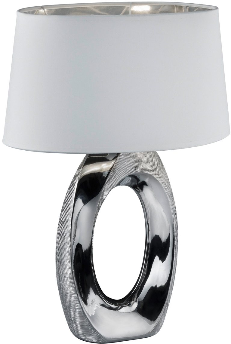 TRIO Leuchten Schreibtischlampe bestellen Stoffschirm E27 Tischleuchte BAUR | und Keramikfuß mit 1 flammig-flammig, »Taba«, weiß-silberfarbigem