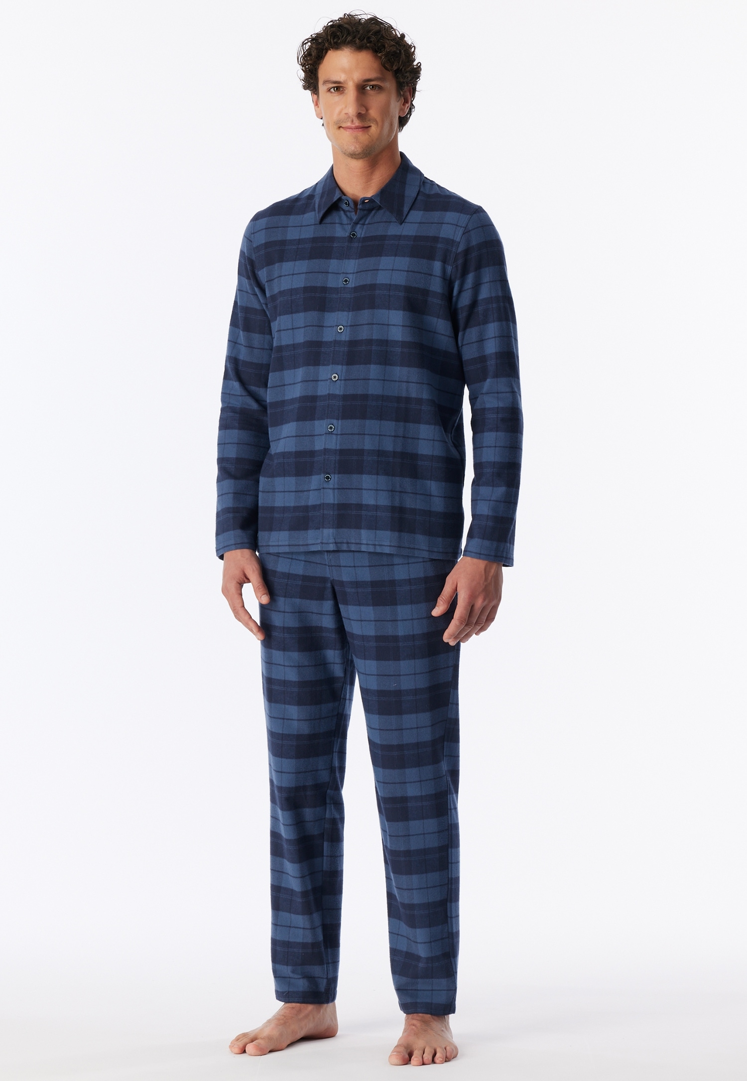 Schiesser Pyjama »Selected Premium Warming« 2 mit klassichem Kragen und durchgehender Knopfleiste