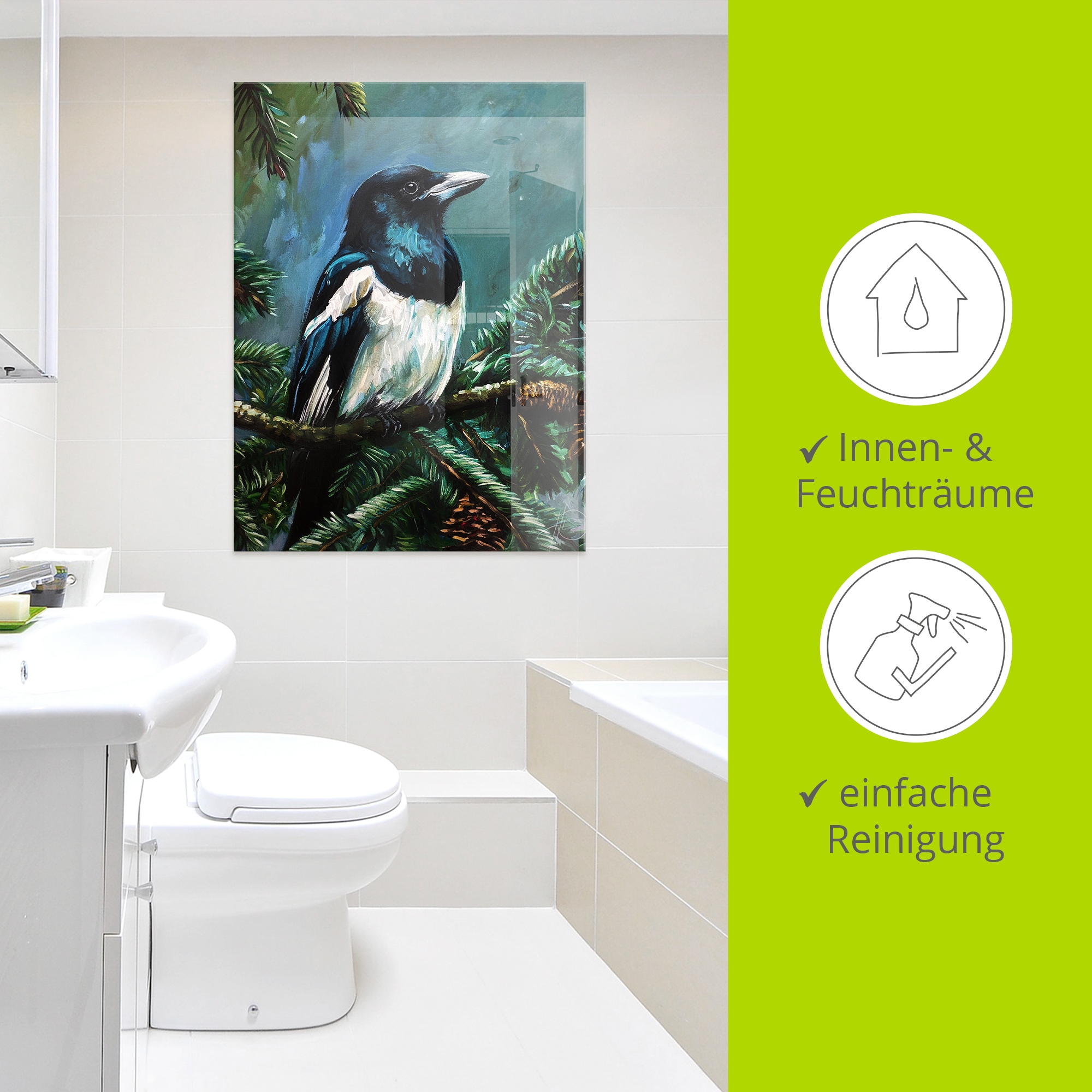Artland Glasbild »Die Elster im Tann« Vogelbilder 1 Stk. tlg. in verschiedenen Größen