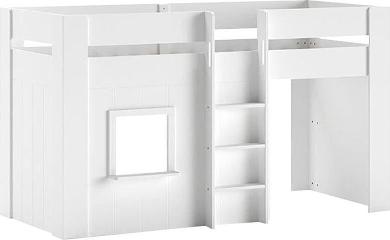 Vipack Hochbett »Reno«, (Made in Europe), in Hüttenoptik, LF 90x200 cm, m. LR, weiß lackiert