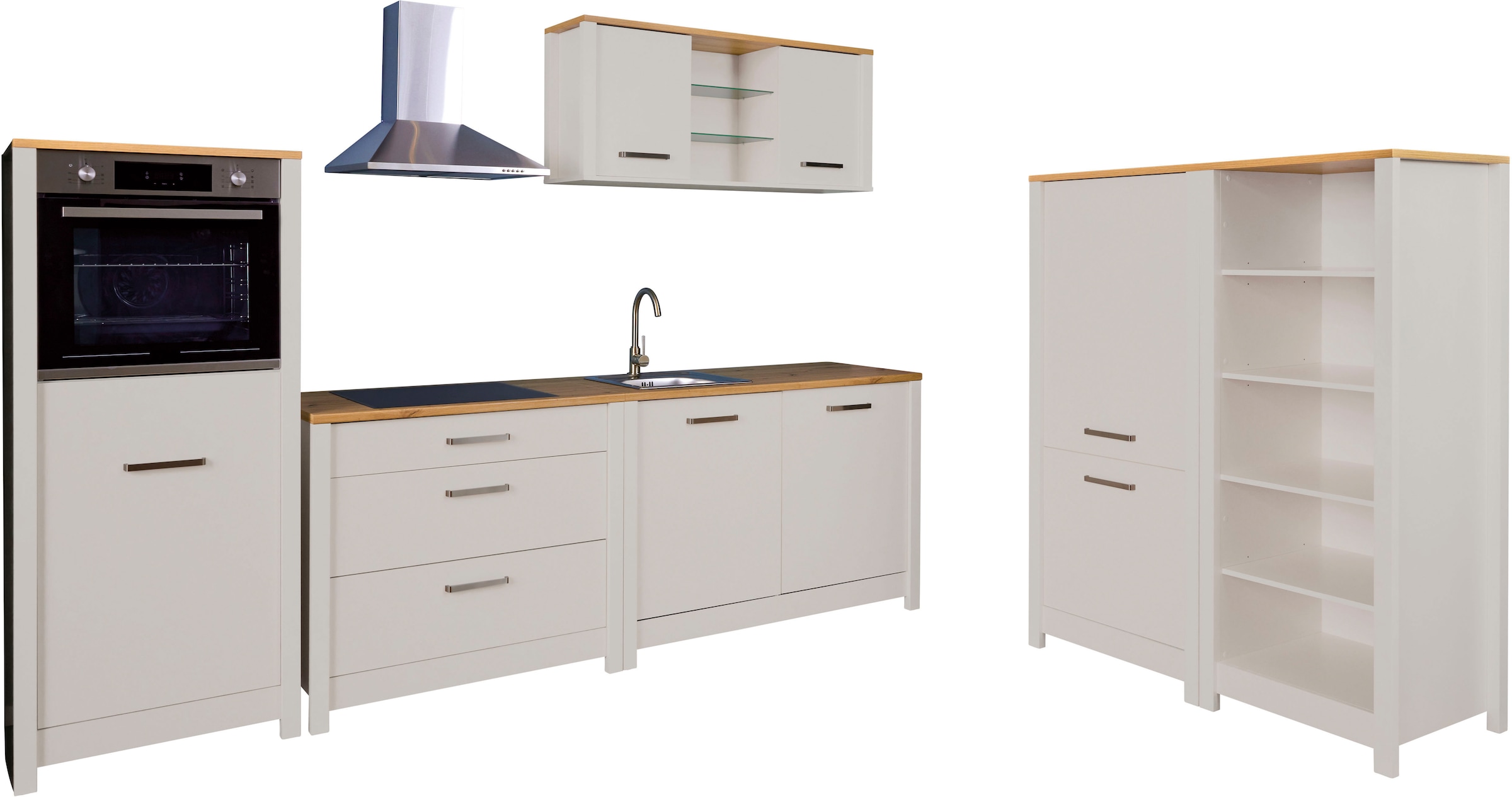 Inter Link Küchenzeile "Pienza, Einbauküche, Küchenblock, Küchenmodul, Kompaktküche" Ohne E-Geräte für Spülmaschine Kochfeld Backofen Kühlschrank B: 430 cm