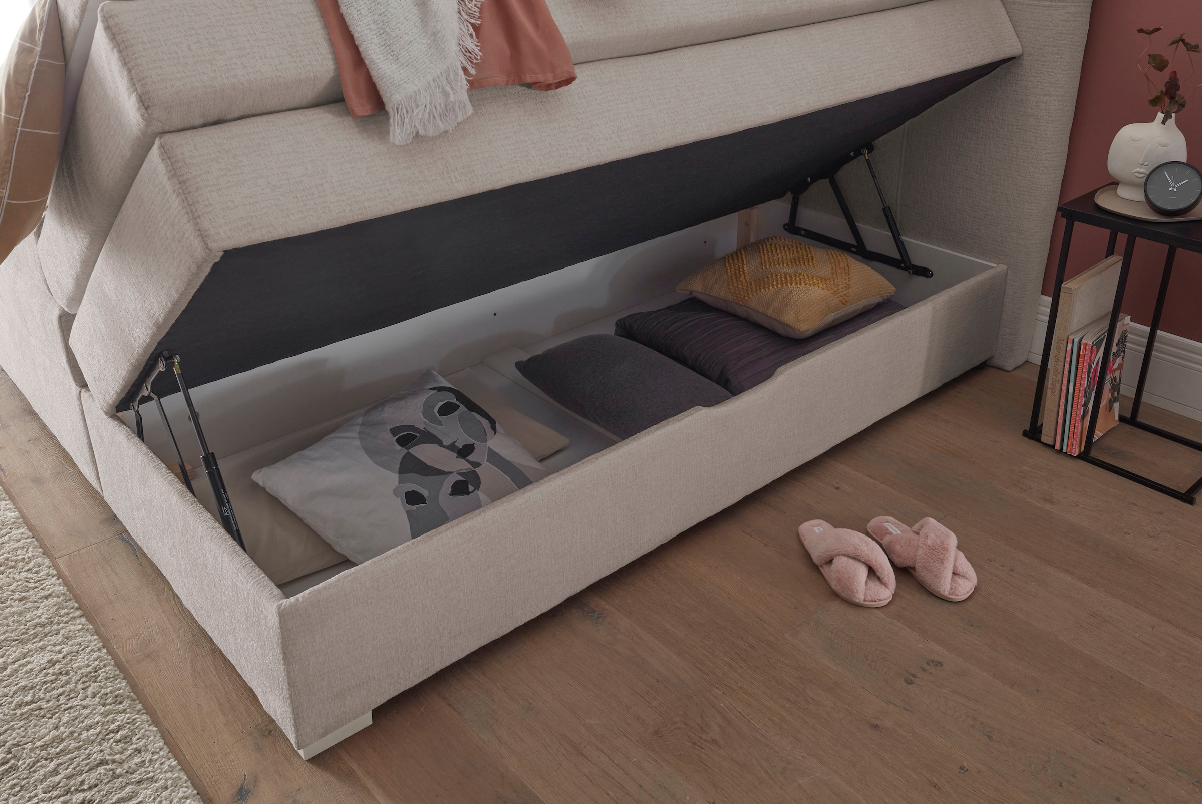 ED EXCITING DESIGN Boxspringbett »Fanes 3 Boxspringbett mit Bettkasten und Viscomix-Topper« 5 Stk. tlg. 7cm Viscomix-Topper, 2 Bettkästen, H3 Tonnentaschen-Federkern Matratze
