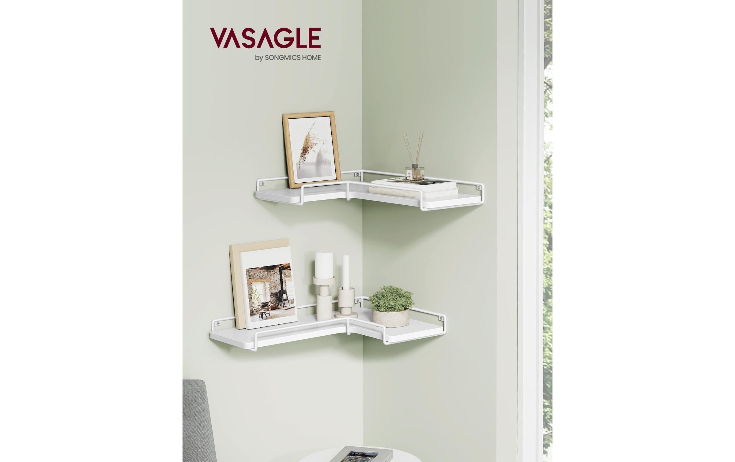 VASAGLE Eckregal »2er-Set 0,4 x 29 x 4 cm« 2 Stk. tlg. L-förmiges Eckregal-Set im Industrie-Design aus Holzwerkstoff + Stahl
