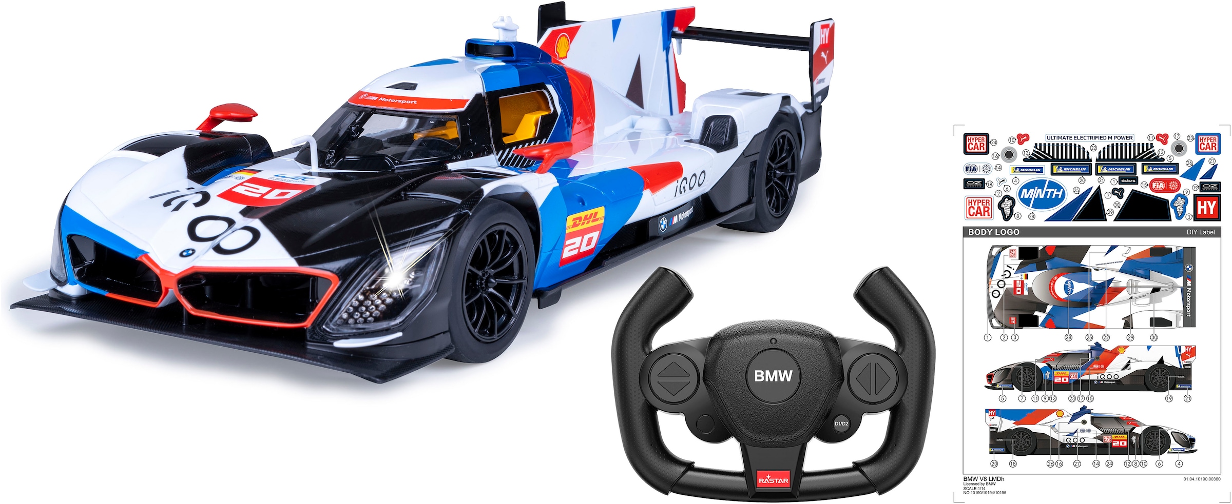 Jamara RC-Auto »BMW M Hybrid V8 LMDH 1:14 weiß 2,4GHz«, mit LED Licht