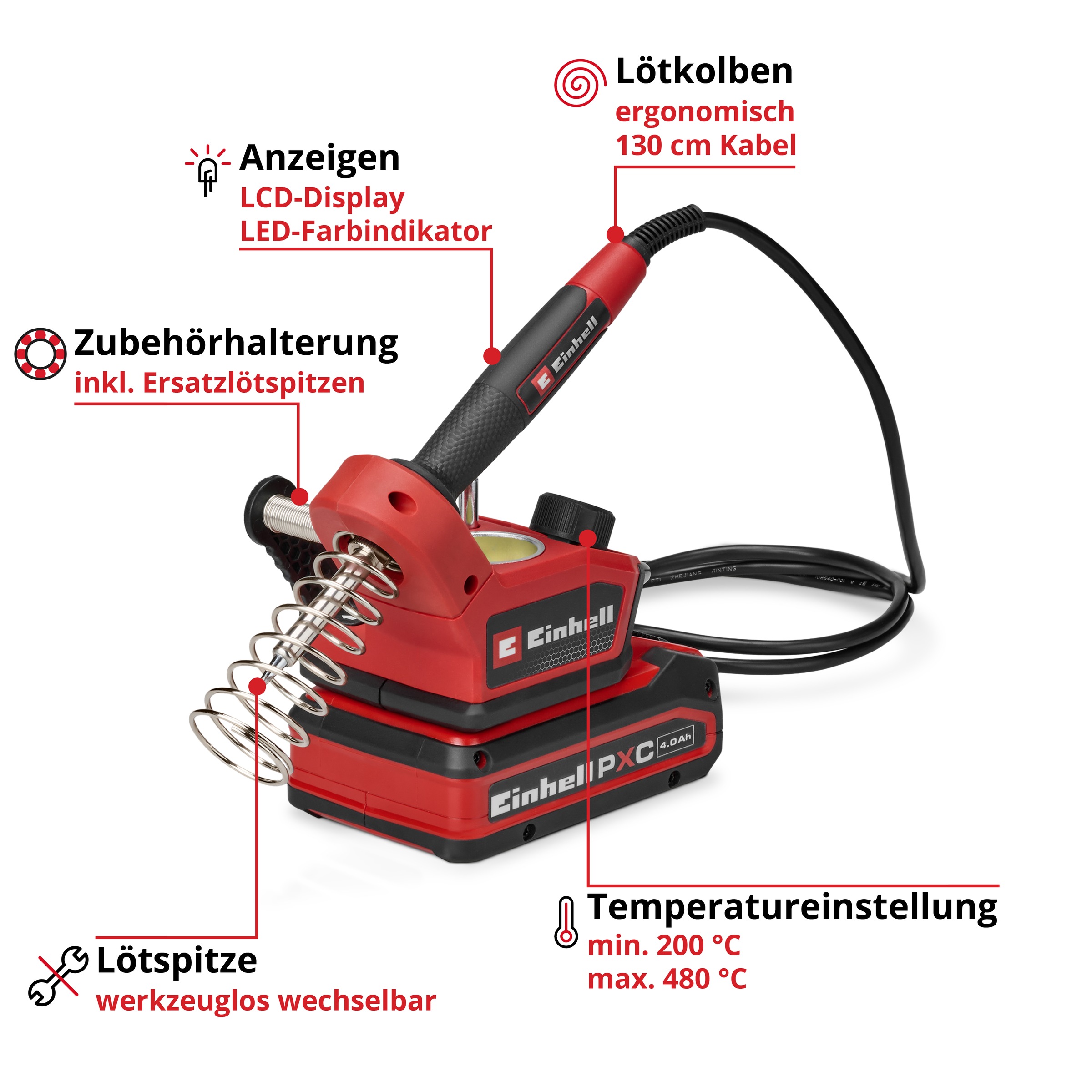 Einhell Lötkolben »TE-SI 18/480 Li E - Solo, Akku-Lötkolben« ohne Akku und Ladegerät