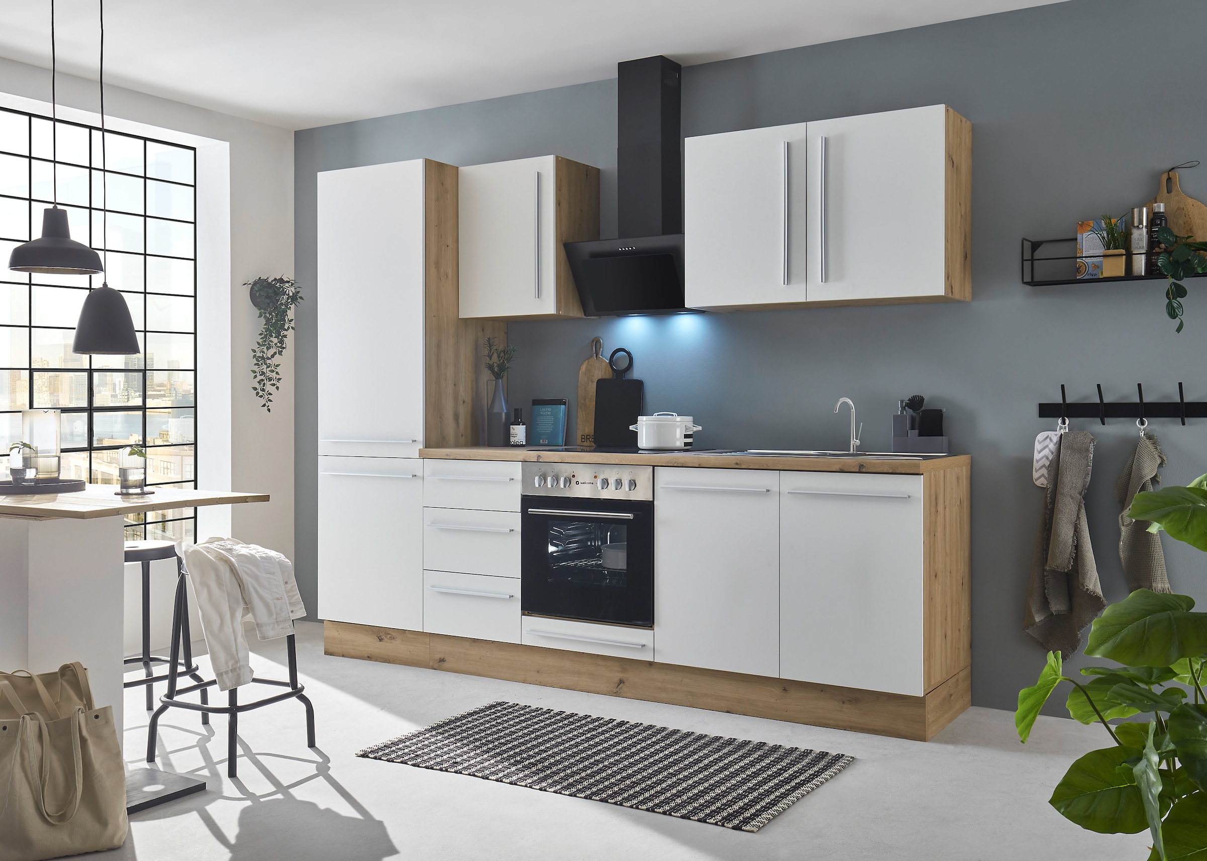 KOCHSTATION Küchenzeile »KS-Florida mit 38mm starker Arbeitsplatte«, Breite 270 cm, wahlweise mit E-Geräten, Soft-Close-Funktion
