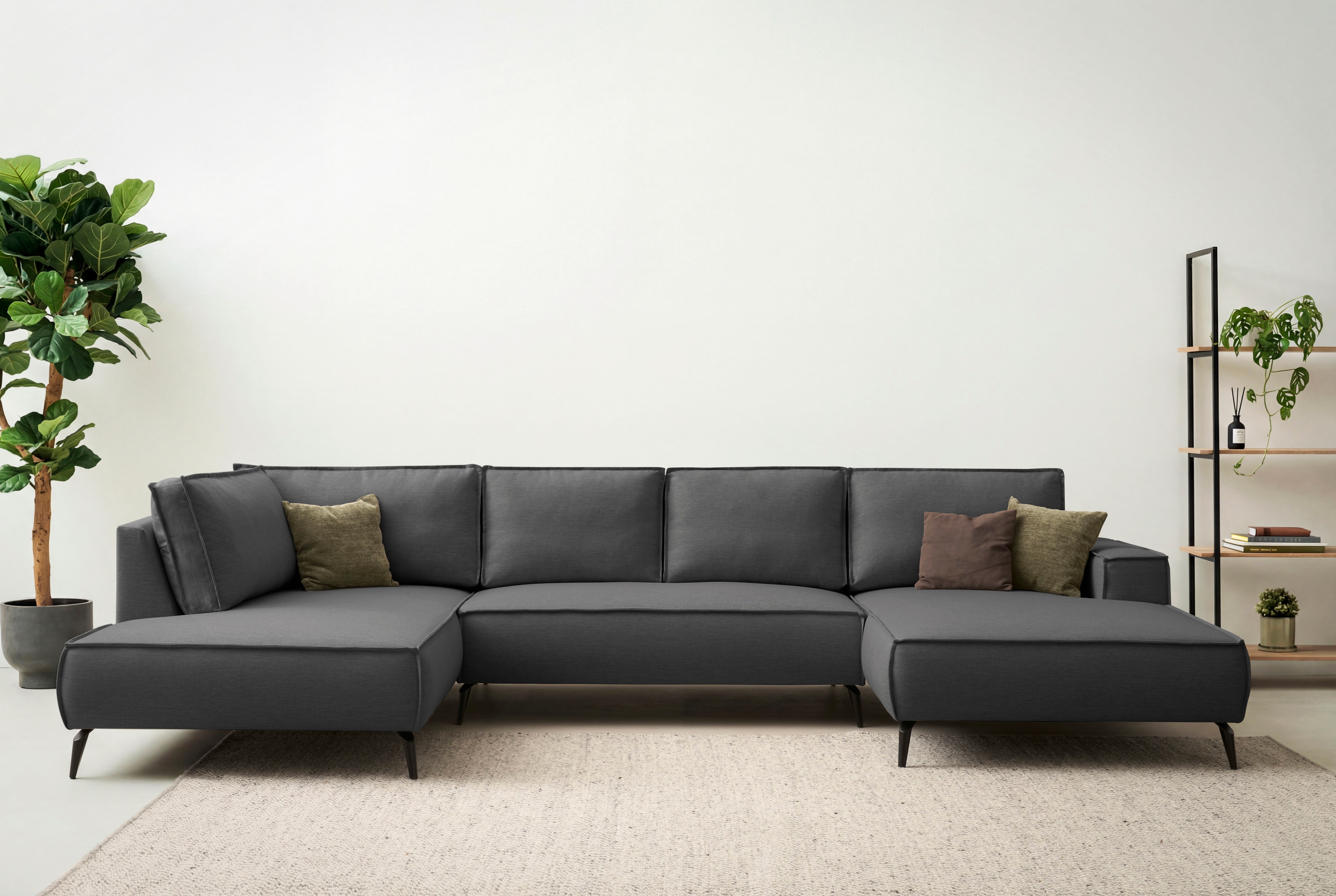 OTTO home Wohnlandschaft "TVINNU Leinenoptik, 354 cm" Recamiere rechts/links, schwarze Metallfüße, bequeme Sitz-/Liegefläche