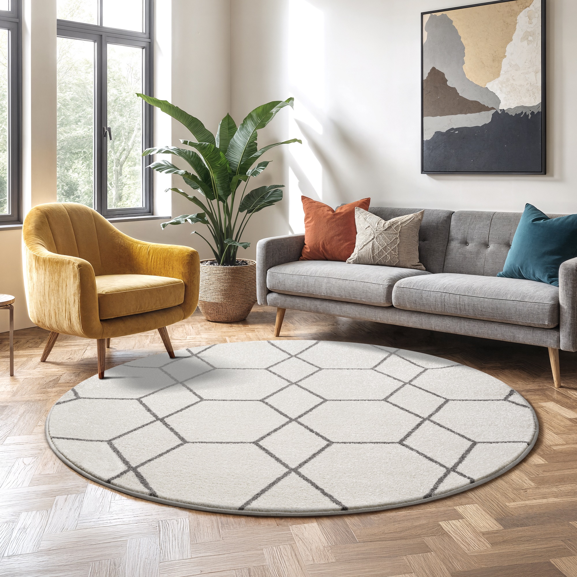 Sanat Teppich »Trellis« rund 10 mm Höhe Kurzflor, skandi, boho, auch als Läufer und in rund