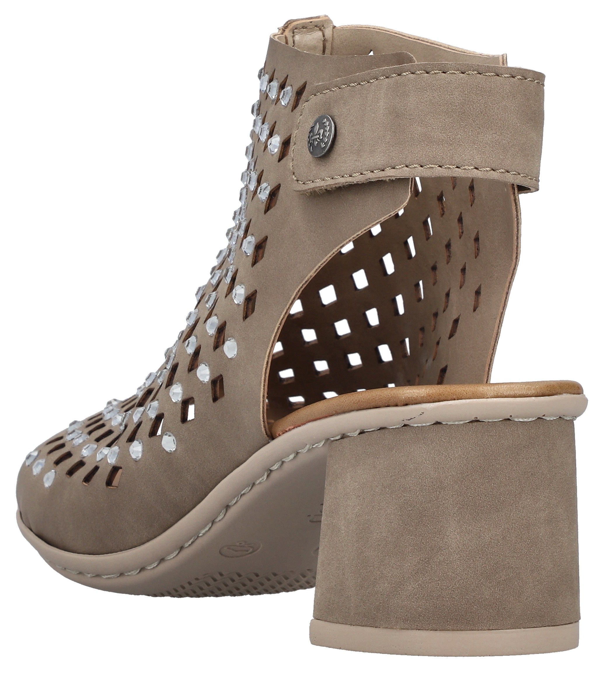 Rieker Schaftsandalette  Sommerschuh, Urlaubsschuh mit Klettverschluss und Glitzersteinchen