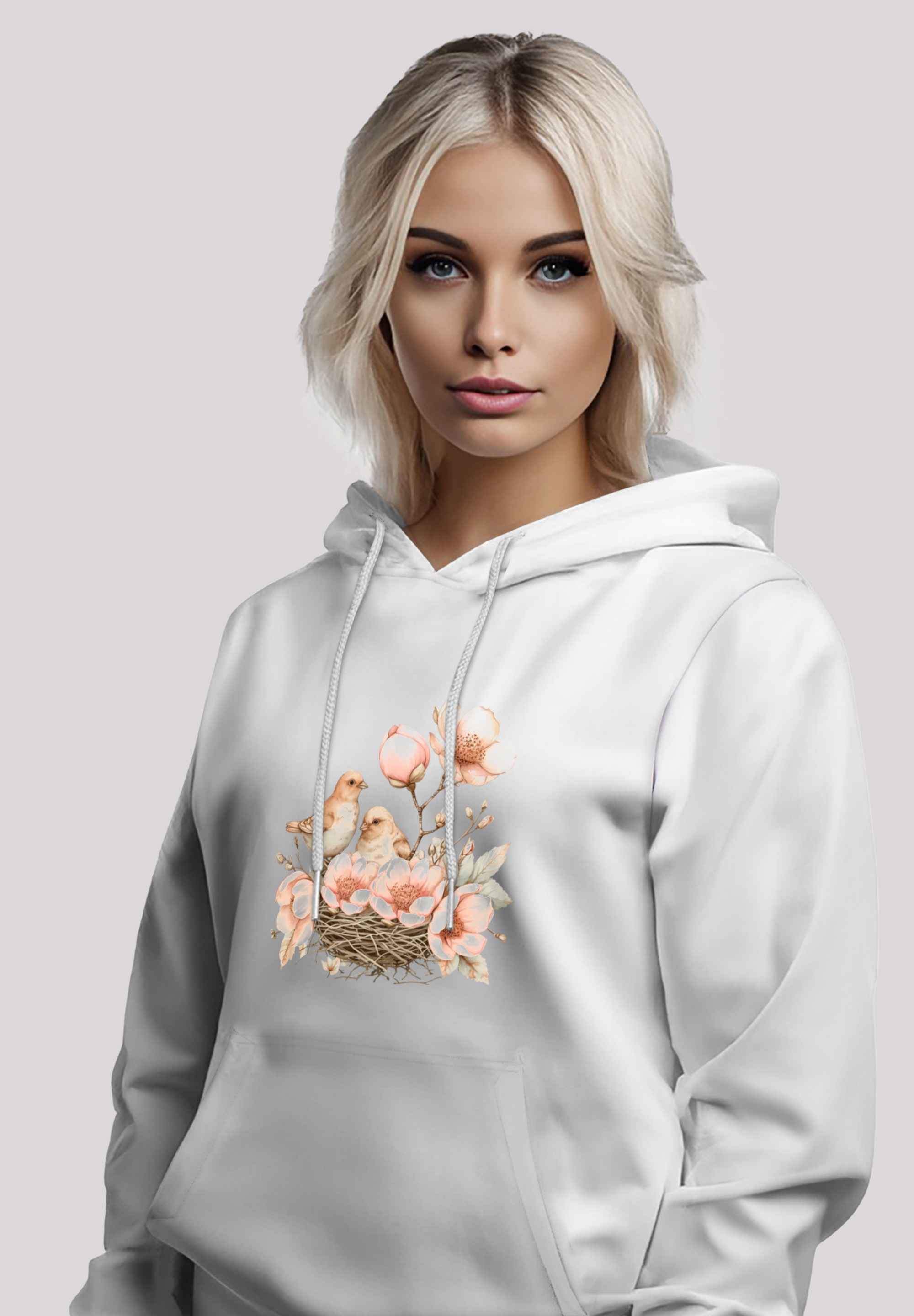 F4NT4STIC Kapuzenpullover »Vogelnest Blumen«, Premium Qualität