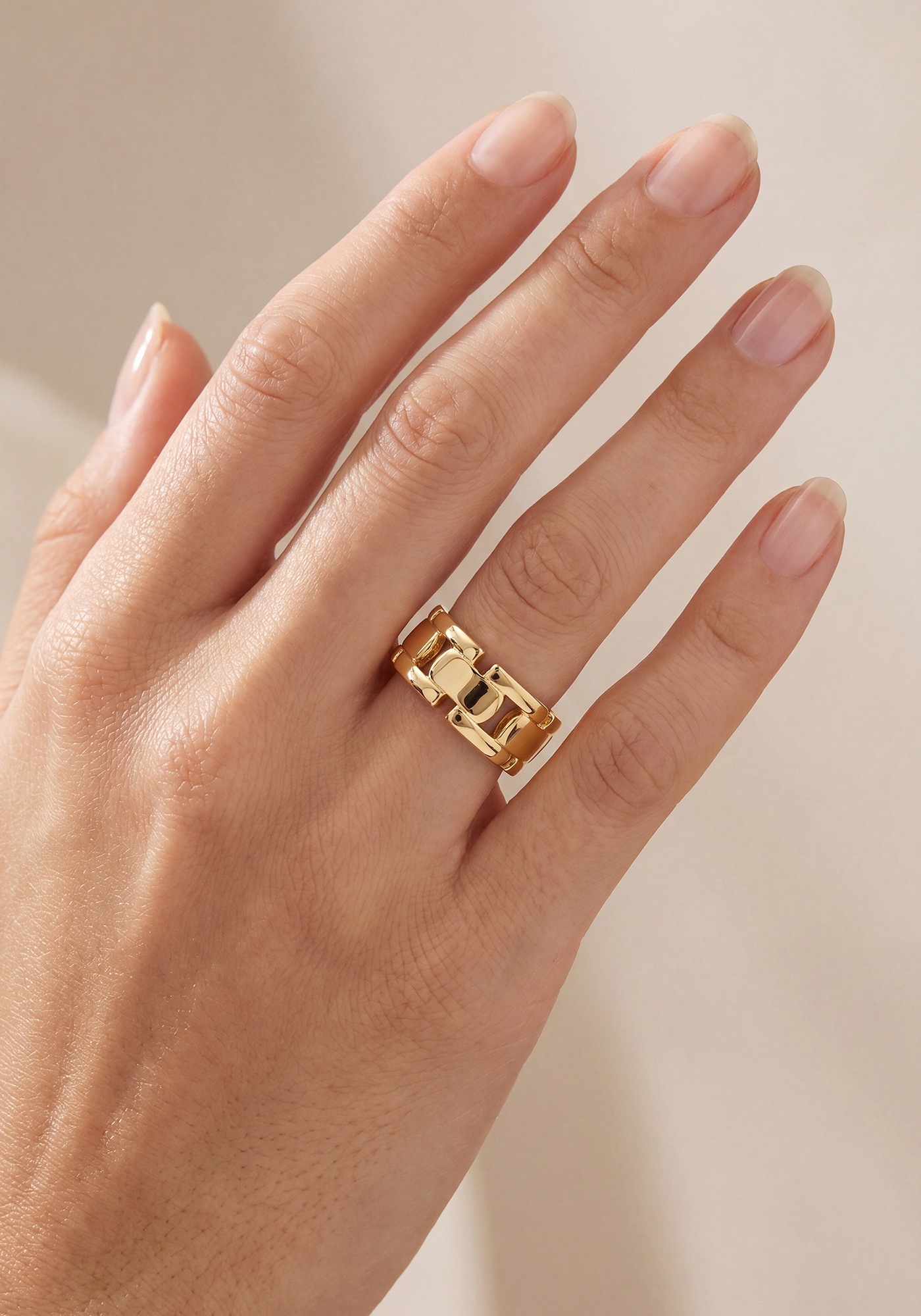 JOBO Fingerring »Statement Ketten-Optik breit« 925 Silber vergoldet