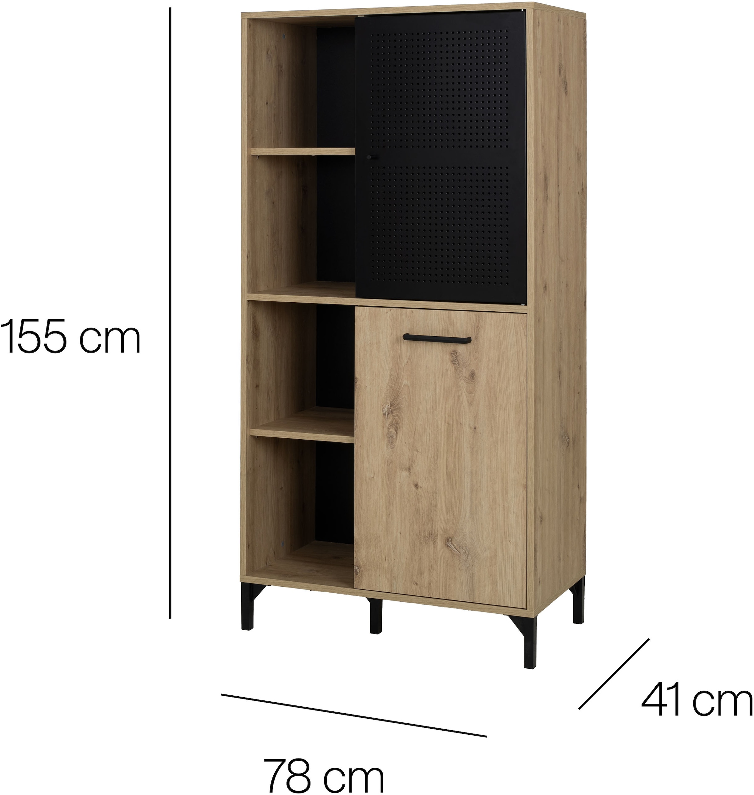 Gami Hochschrank »CRAFT«, Hochchrank mit 2 Türen und 4 offenen Fächern