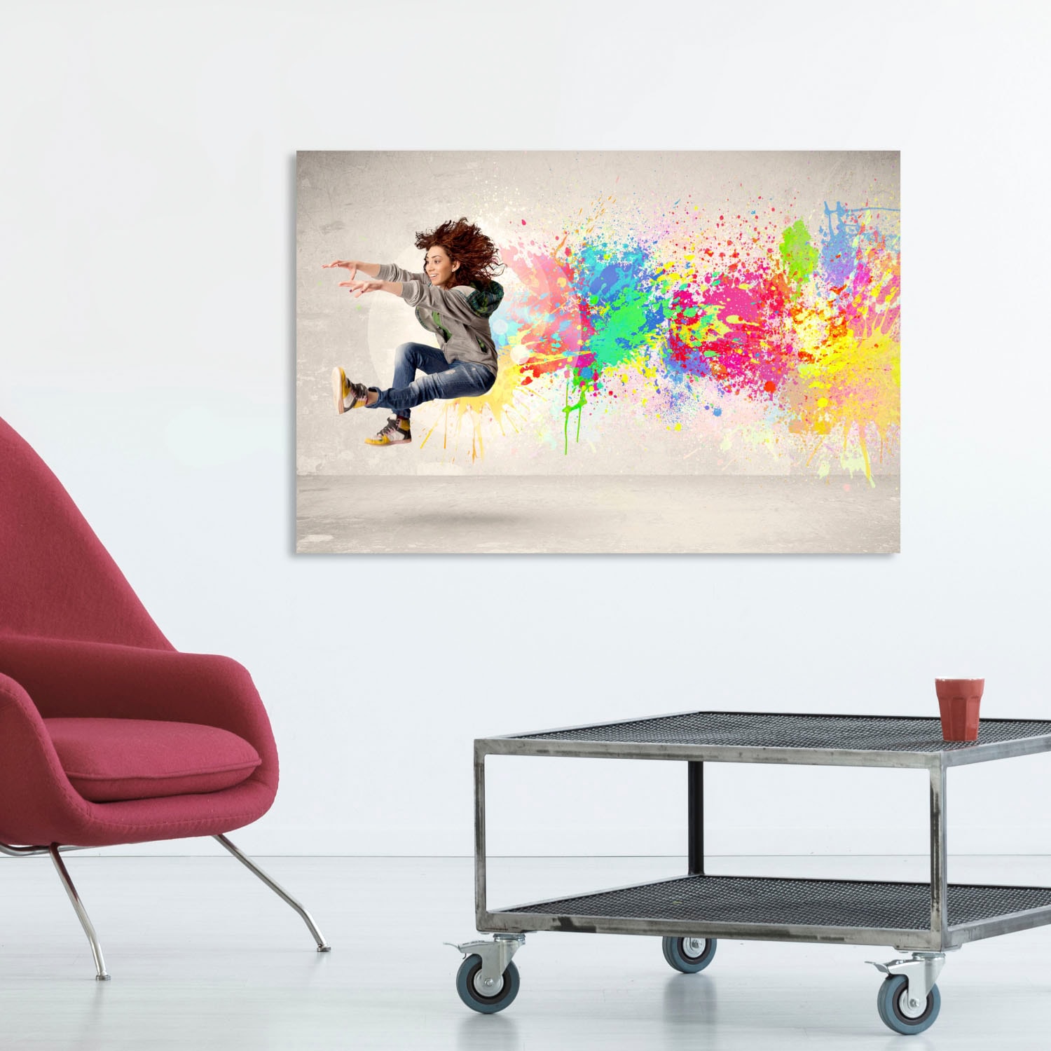 queence Acrylglasbild »springende Frau«