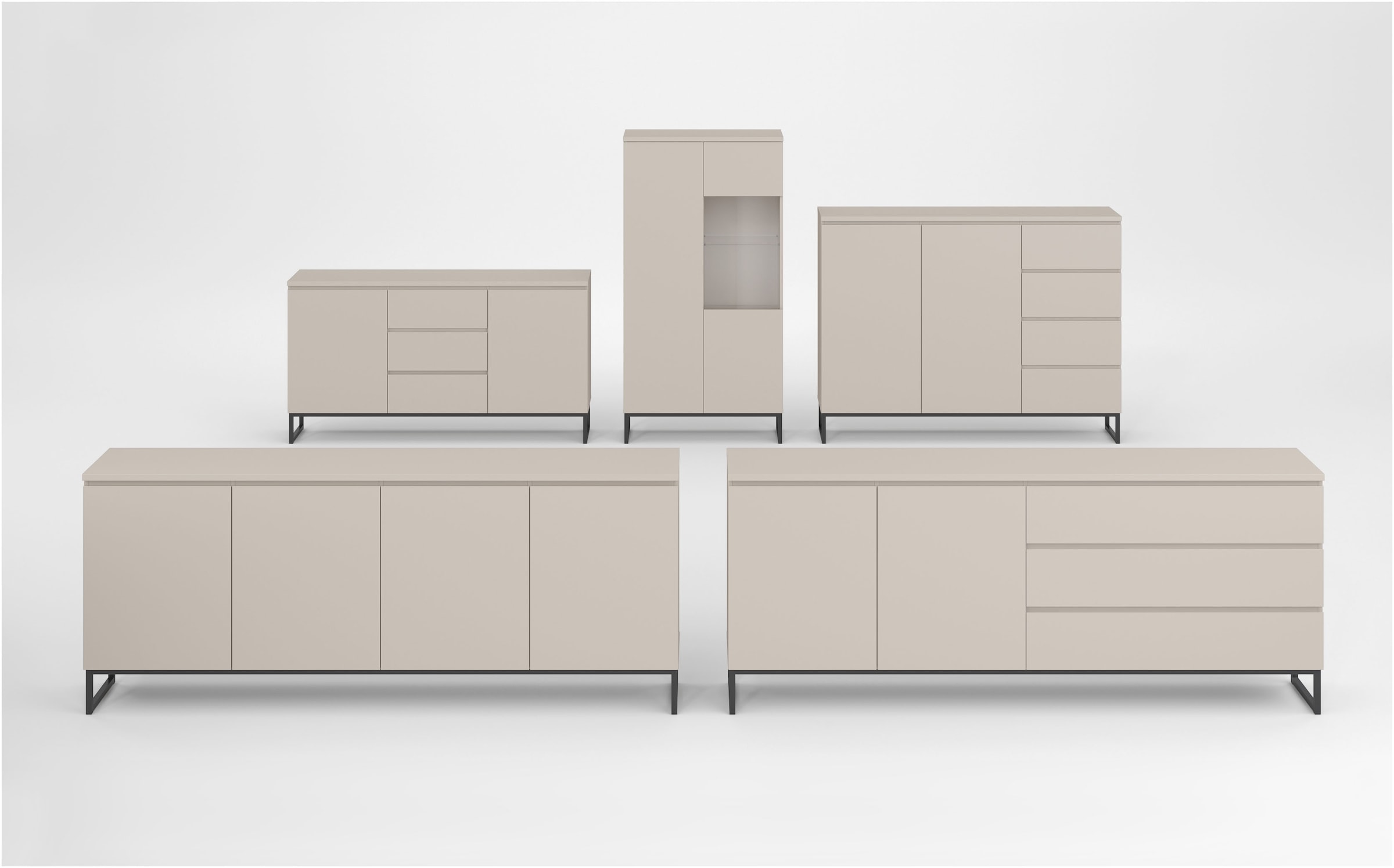 OTTO home Sideboard »Modo II, Breite 150 cm, moderne grifflose Kommode 2Türen/4 SK« Schubladenschrank viel Stauraum, Einlegeböden verstellbar, Metallkufen