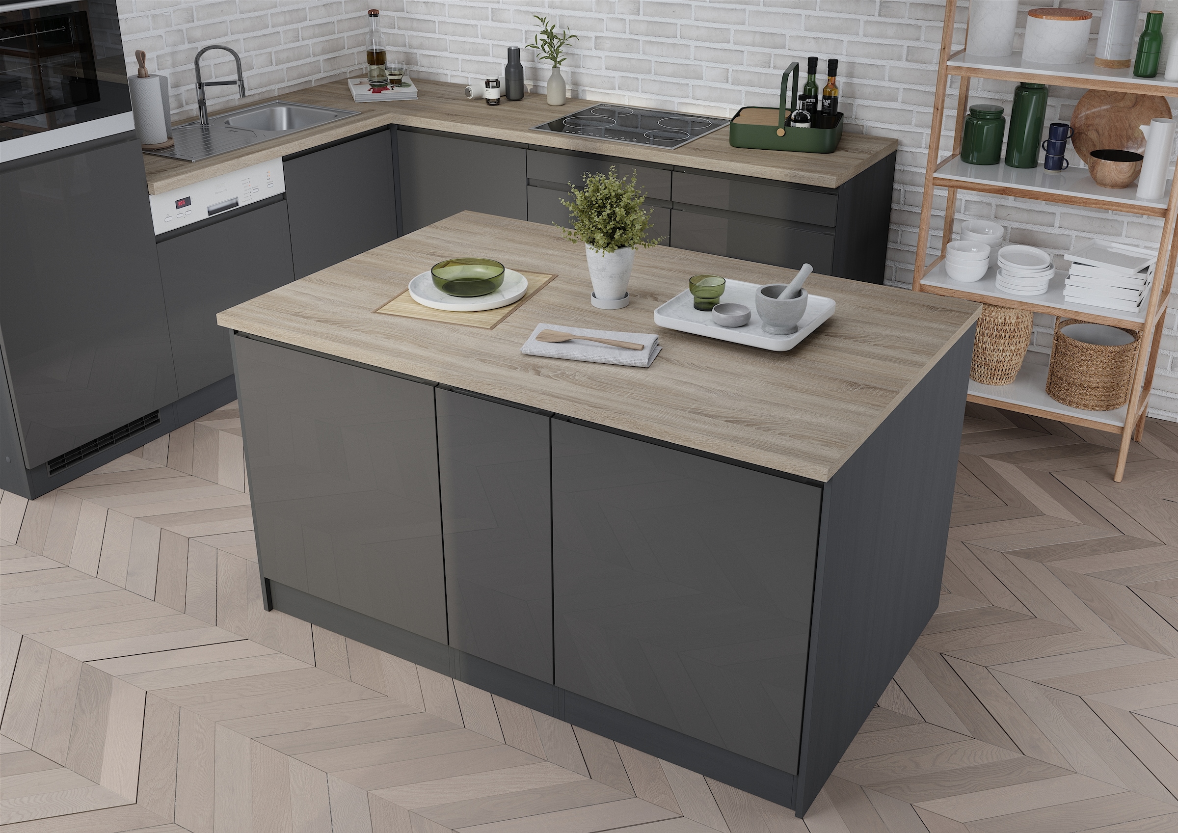 HELD MÖBEL Kücheninsel »Virginia«, Breite 153 cm, MDF-Fronten, Flaschenregal