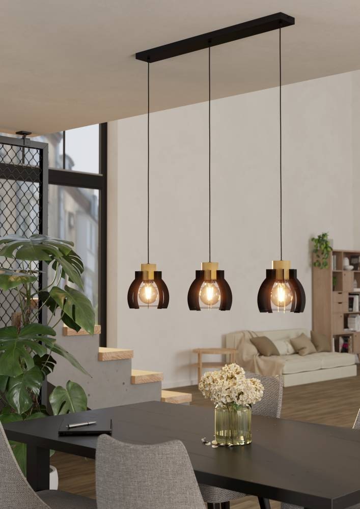 EGLO Hängeleuchte »STILLINGTON 1«, 3 flammig, Leuchtmittel E27 | ohne Leuchtmittel, Pendelleuchte, Hängeleuchte, Industrial Stil, Schwarz, Hängelampe