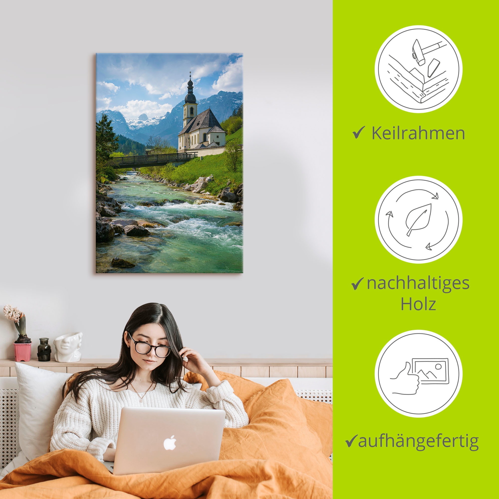 Artland Wandbild »Frühling in Ramsau«, Seebilder, (1 St.), als Alubild, Leinwandbild, Wandaufkleber oder Poster in versch. Größen