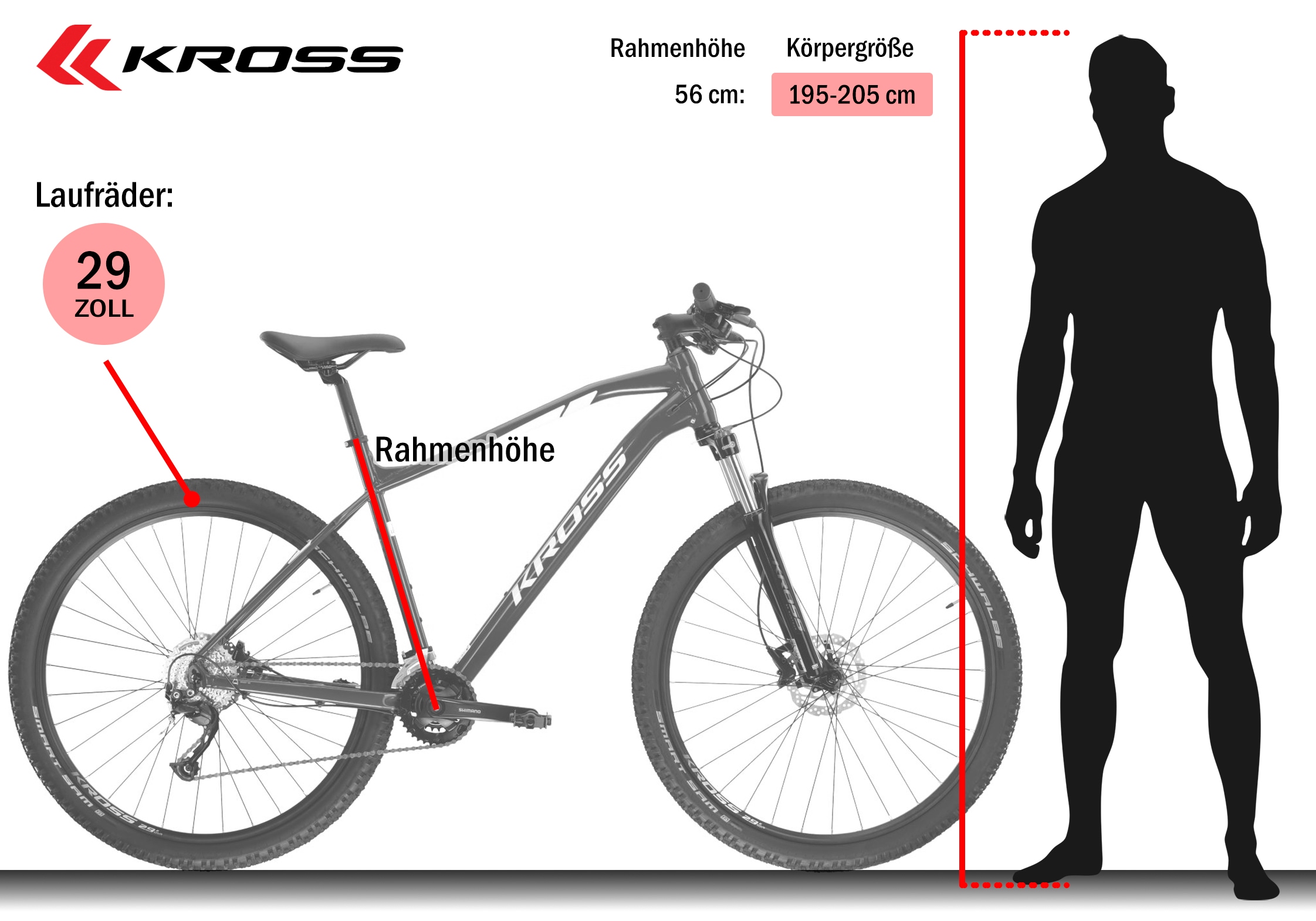 Kross Mountainbike »KROSS MTB Hardtail Level 3.0 29" rot 18 Gänge« 18 Gang Shimano ALIVIO M3100 Schaltwerk Kettenschaltung