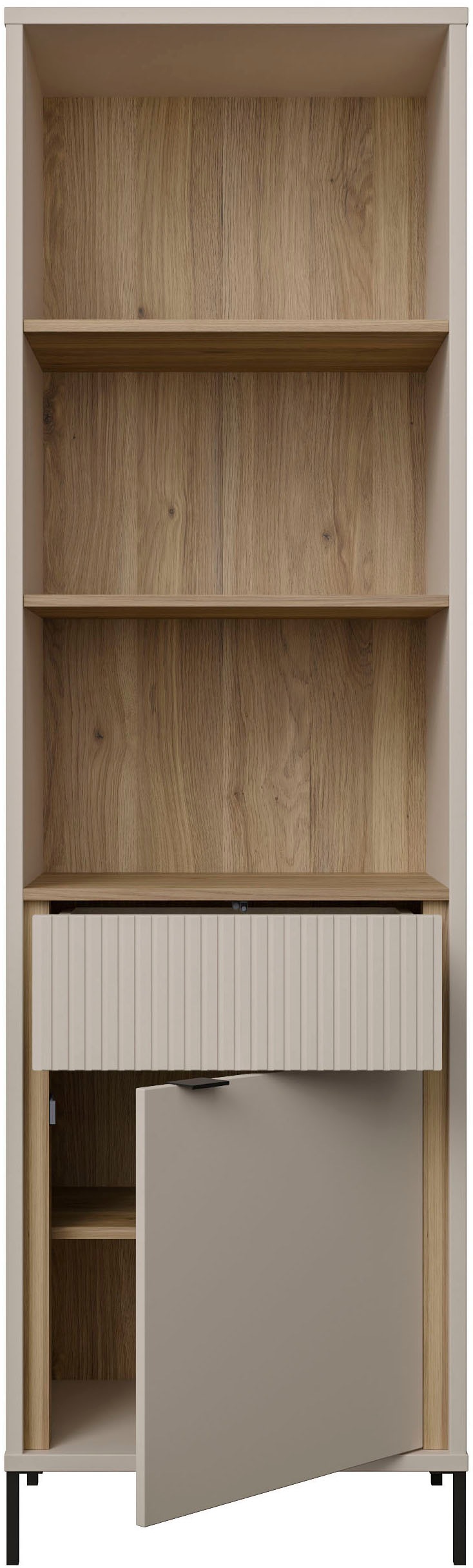 FORTE Vitrine »Forte Seravel Vitrine, 2-türig, 1 Schublade, Lamellen« B/H/T 59,4/199,2/41,5 cm, Stauraum, optionale Beleuchtung