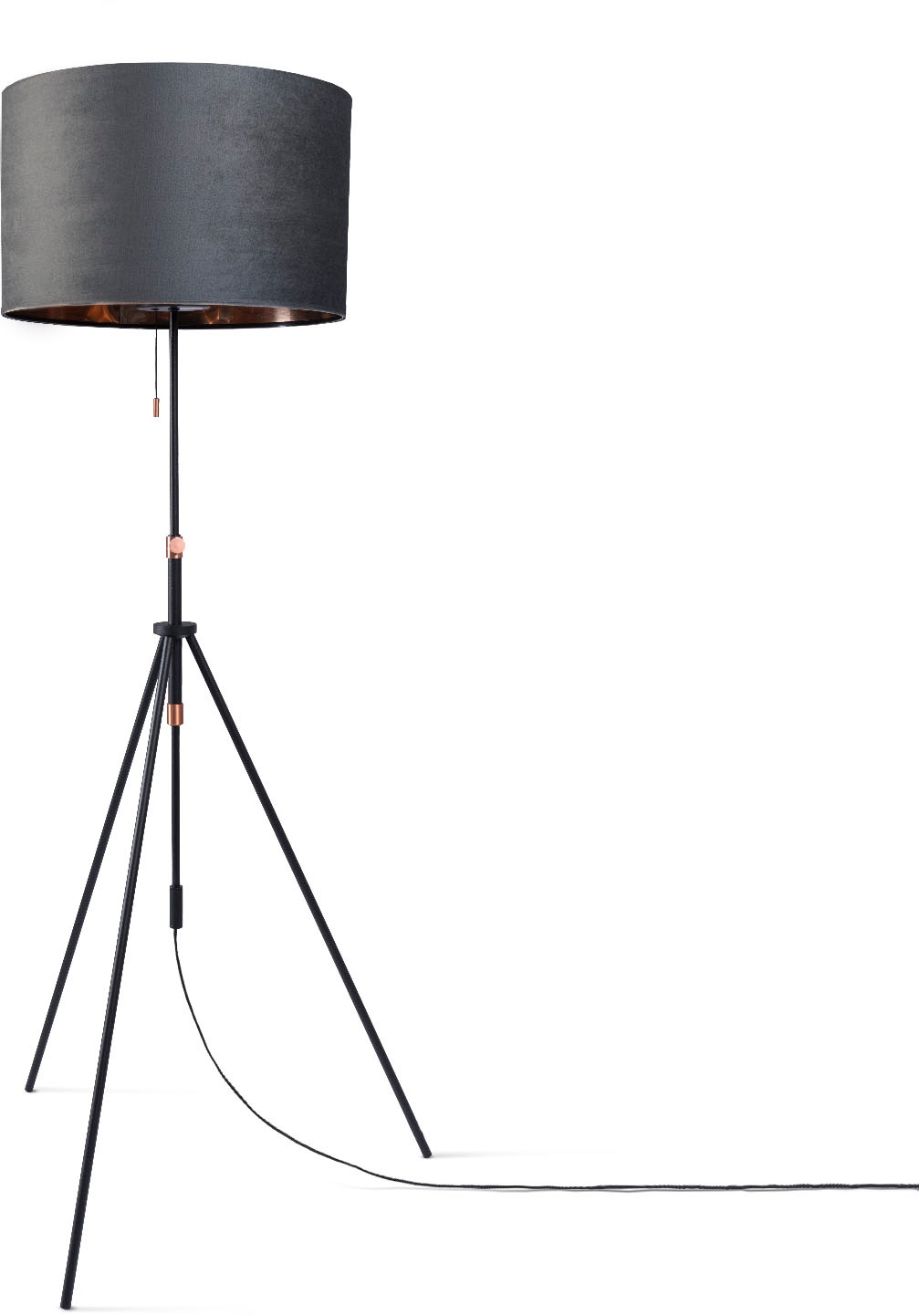 Paco Home Stehlampe »Naomi uni Color«, Leuchtmittel E27 | ohne Leuchtmittel, Wohnzimmer Höhenverstellbar 121,5 bis 176,5 cm Zugschalter Velour