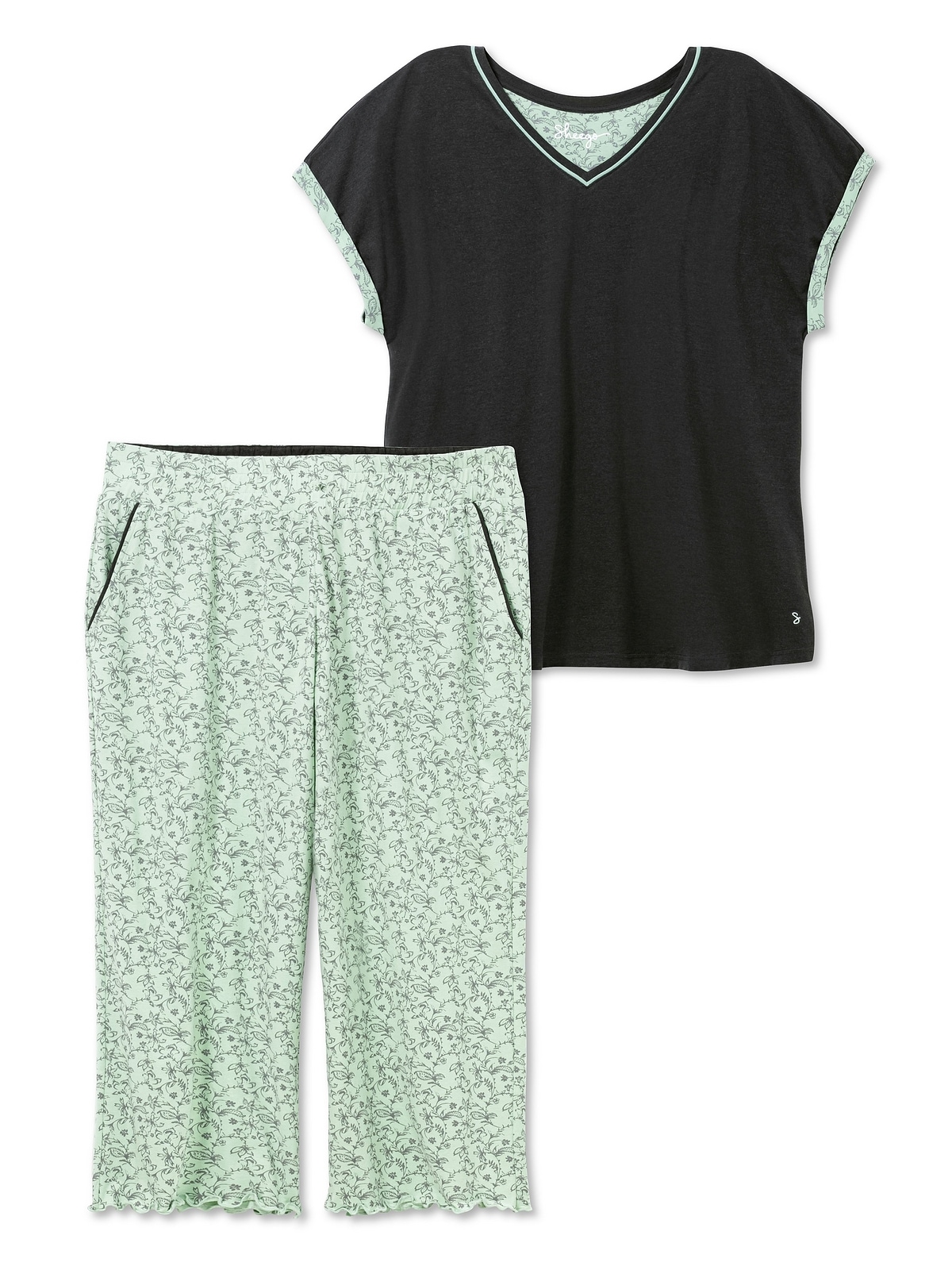 und (Set), Sheego Oversized-Shirt mit Größen«, BAUR | Pyjama 3/4-Hose »Große