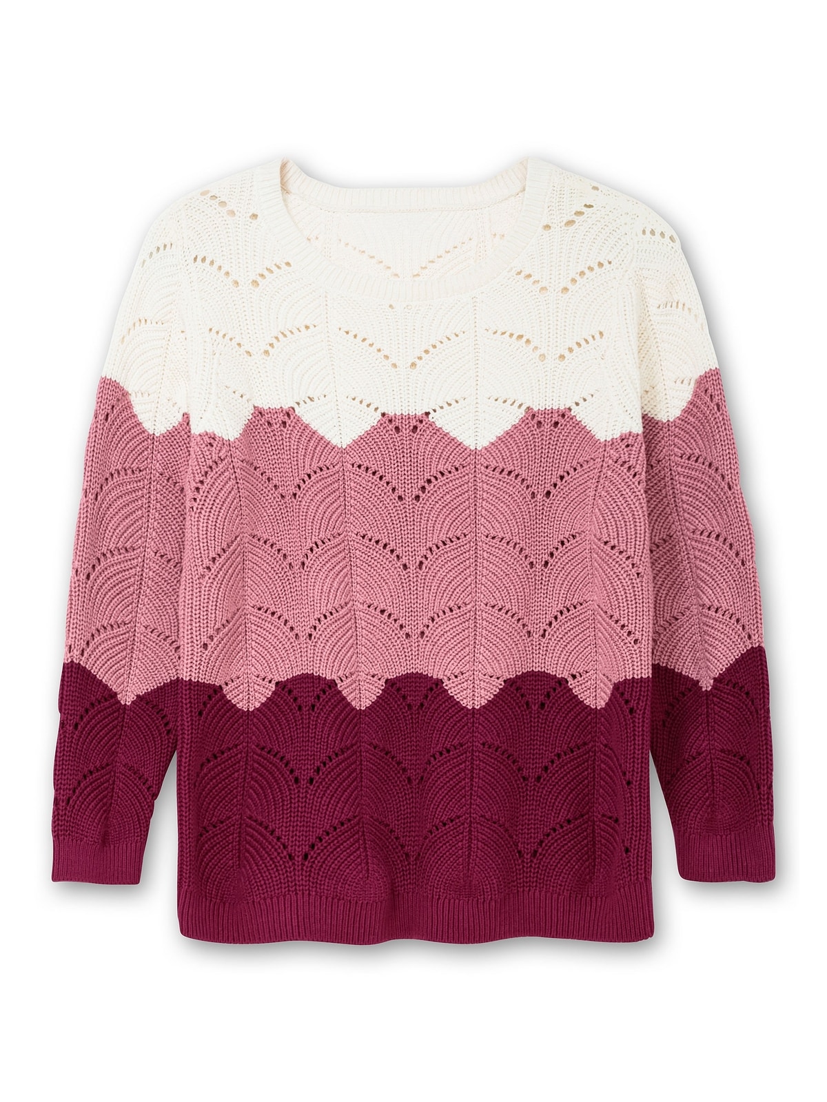 Sheego Rundhalspullover »Große Größen«, im Ajourstrick, mit Colourblocking